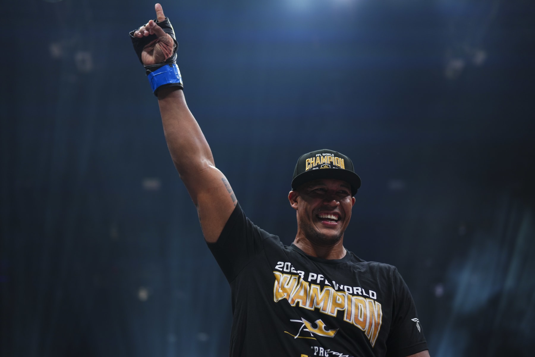 WASHINGTON, DC - NOVEMBER 24: Renan Ferreira of Brazil reacts after his victory against Denis Goltsov of Russia during the 2023 PFL Championships at The Anthem on November 24, 2023 in Washington, DC. (Photo by Cooper Neill/Getty Images)