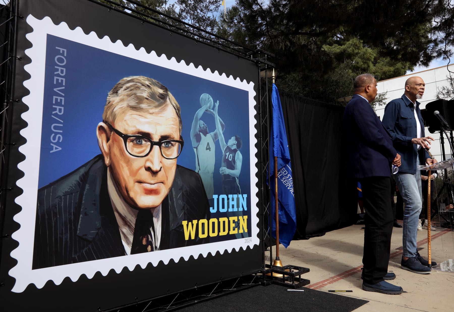 John Wooden US Stamp Unveiled by UCLA Legend Kareem Abdul Jabbar