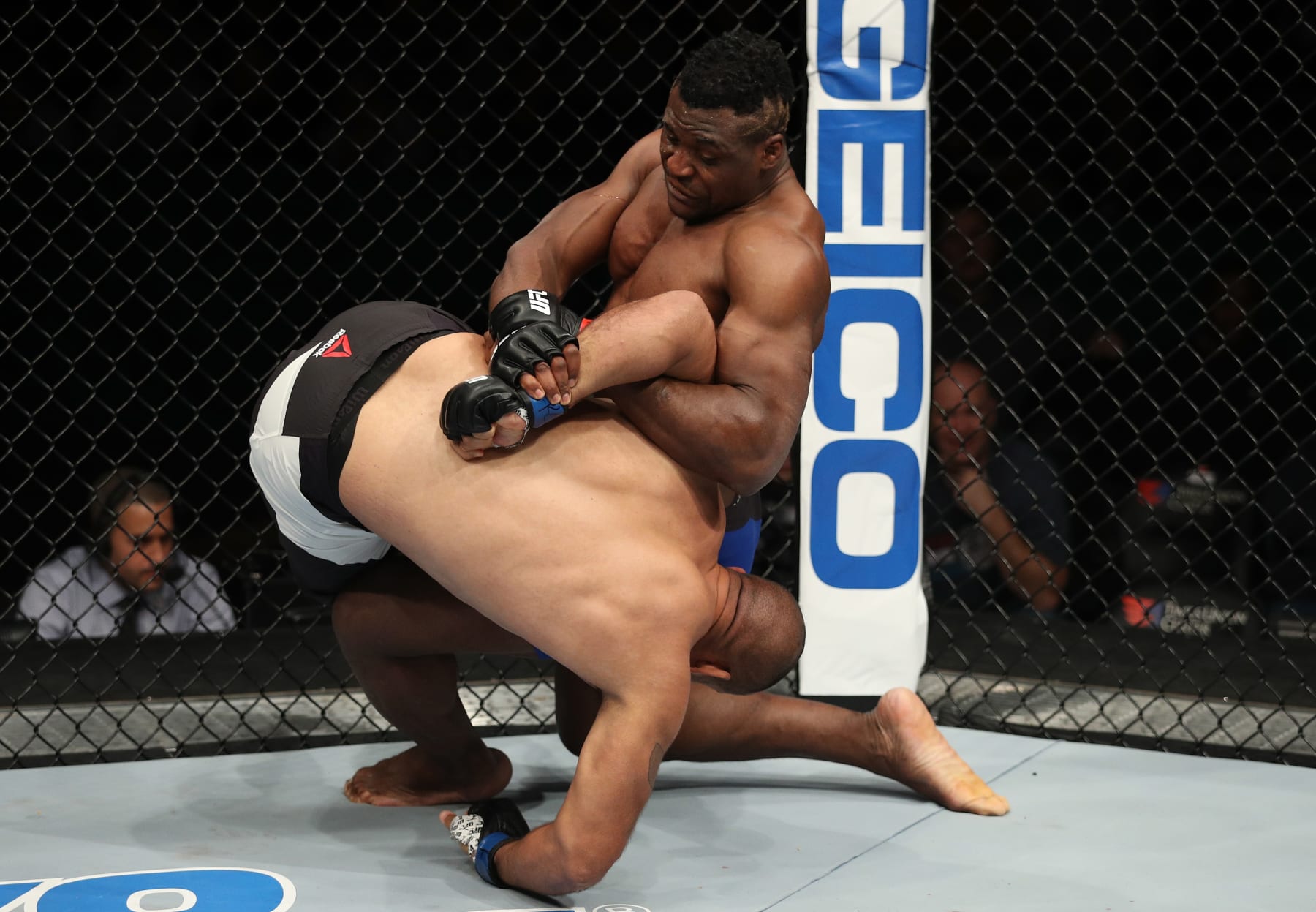 Francis Ngannou secures a kimura submission against Anthony Hamilton