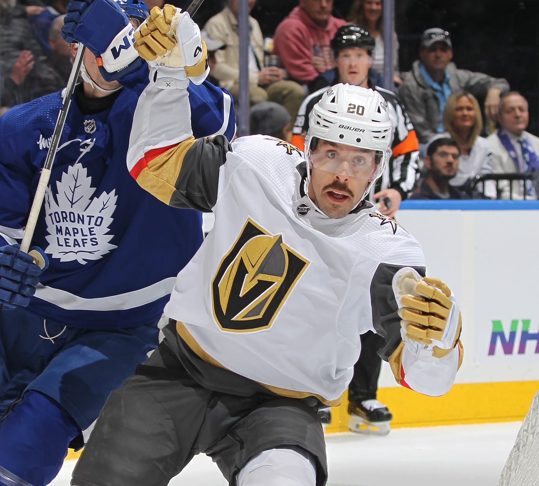TORONTO, CANADA - FEBRUARY 27: Chandler Stephenson #20 of the Vegas Golden Knights skates against the Toronto Maple Leafs during the first period in an NHL game at Scotiabank Arena on February 27, 2024 in Toronto, Ontario, Canada. The Golden Knights defeated the Maple Leafs 6-2. (Photo by Claus Andersen/Getty Images)