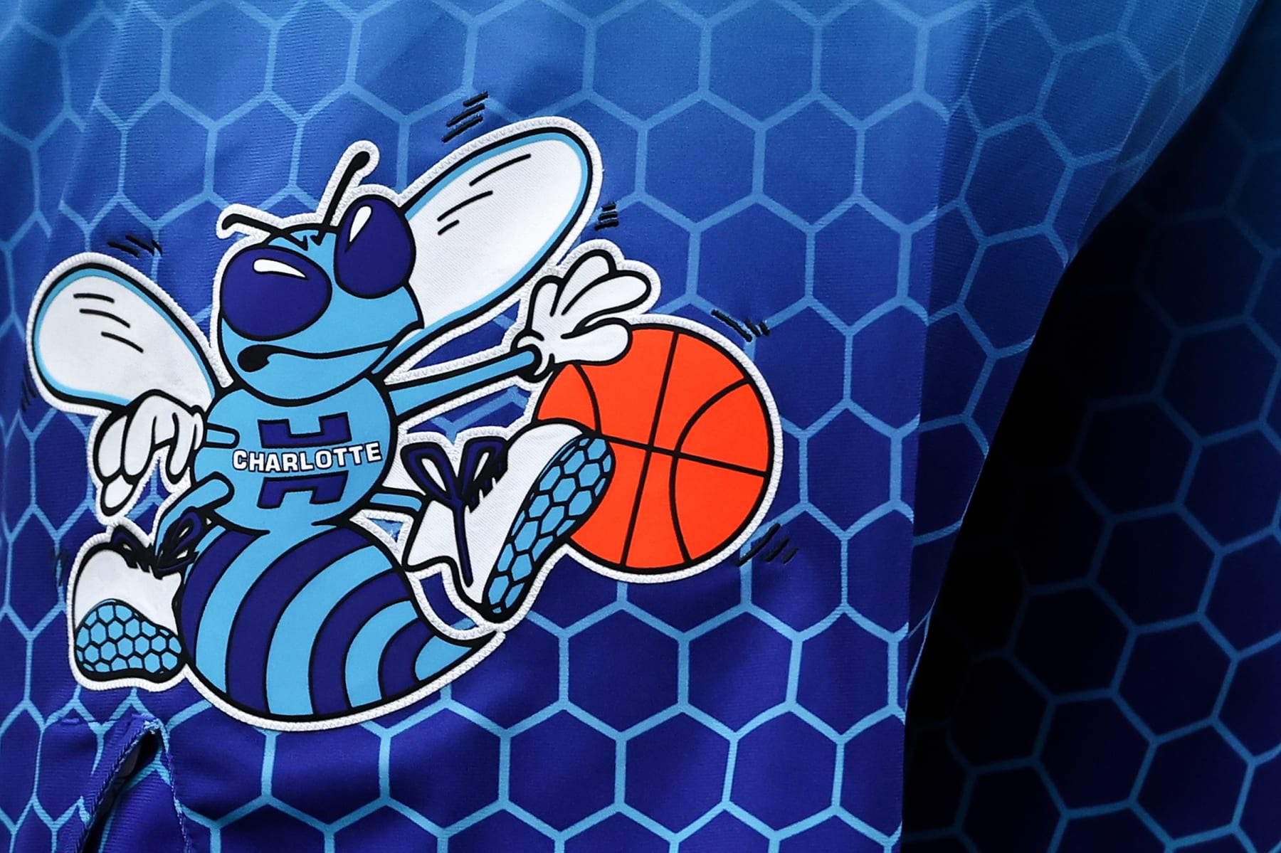 INDIANAPOLIS, INDIANA - DECEMBER 29: A detail view of the Charlotte Hornets logo during the game against the Indiana Pacers at Gainbridge Fieldhouse on December 29, 2021 in Indianapolis, Indiana. NOTE TO USER: User expressly acknowledges and agrees that, by downloading and or using this Photograph, user is consenting to the terms and conditions of the Getty Images License Agreement. (Photo by Dylan Buell/Getty Images)