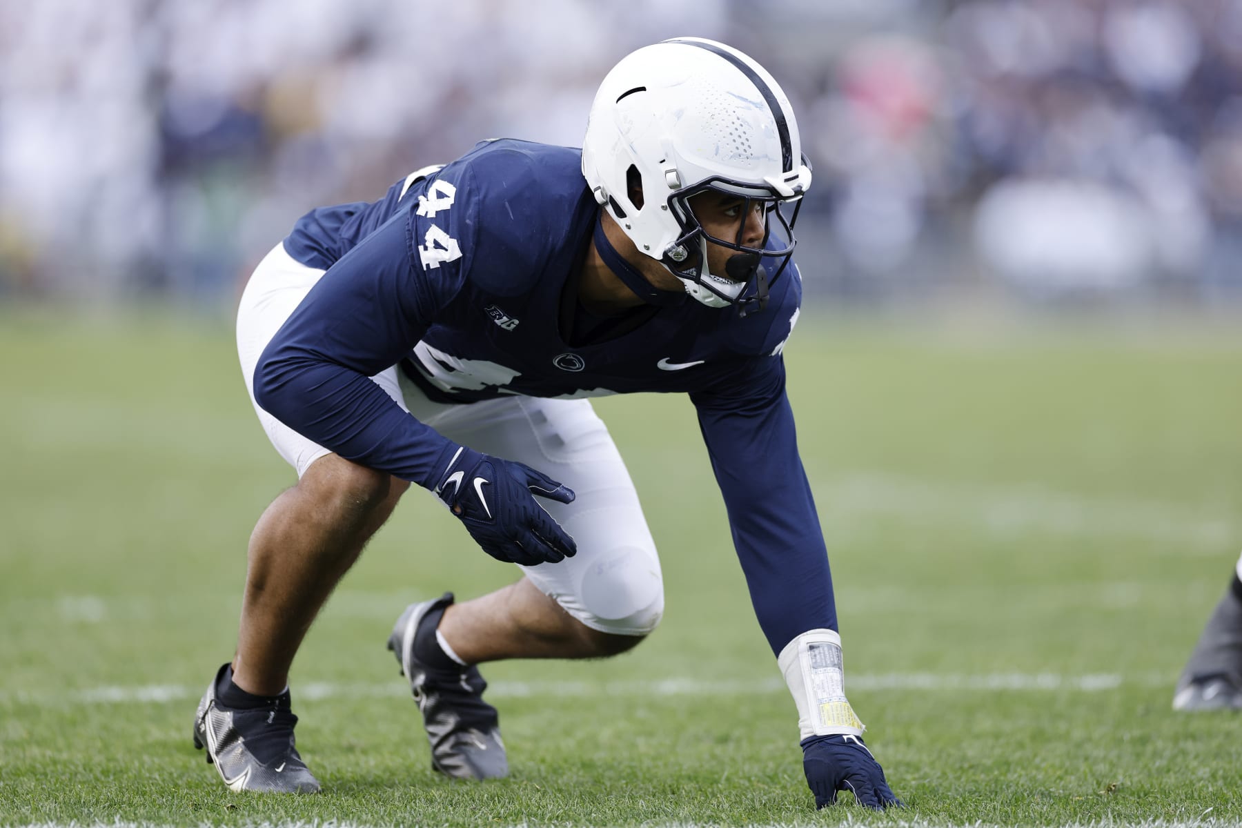 UNIVERSITY PARK, PA - NOVEMBER 11: Penn State Nittany Lions defensive end Chop Robinson (44) lines up on defense during a college football game against the Michigan Wolverines on November 11, 2023 at Beaver Stadium in University Park, Pennsylvania. (Photo by Joe Robbins/Icon Sportswire via Getty Images)