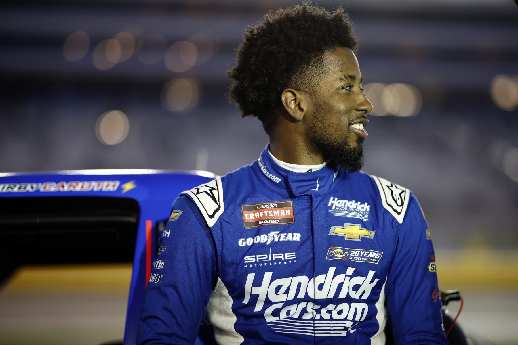 LAS VEGAS, NEVADA - MARCH 01: Rajah Caruth, driver of the #71 HendrickCars.com Chevrolet, waits on the grid prior to the NASCAR Craftsman Truck Series Victoria's Voice Foundation 200 at Las Vegas Motor Speedway on March 01, 2024 in Las Vegas, Nevada. (Photo by Chris Graythen/Getty Images)