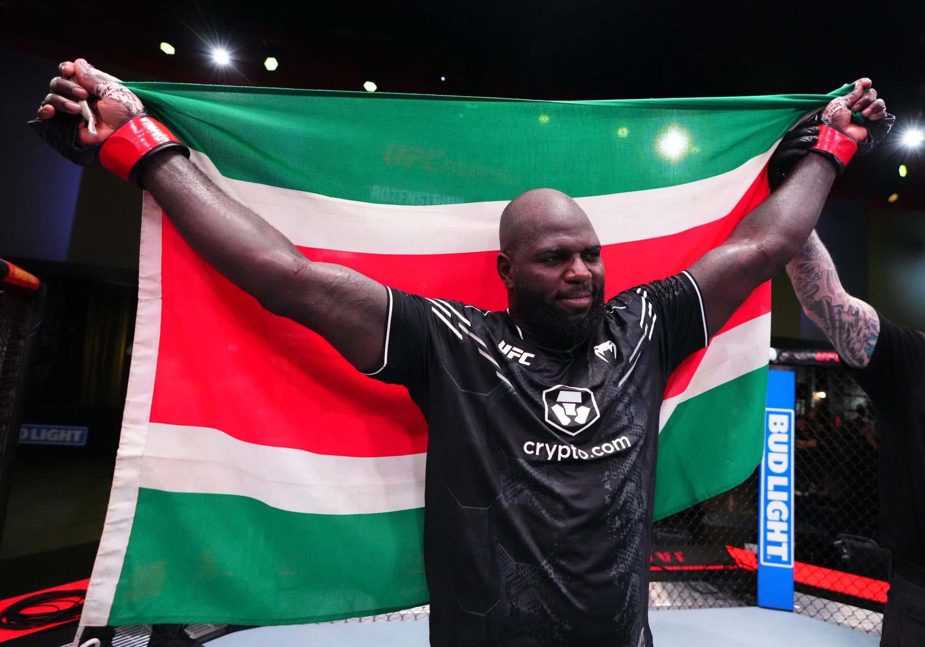 LAS VEGAS, NEVADA - MARCH 02: Jairzinho Rozenstruik of Suriname reacts after his victory against Shamil Gaziev of Russia in a heavyweight bout during the UFC Fight Night event at UFC APEX on March 02, 2024 in Las Vegas, Nevada. (Photo by Jeff Bottari/Zuffa LLC via Getty Images)