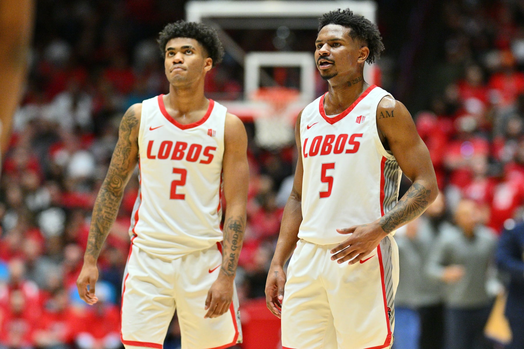 New Mexico's Donovan Dent and Jamal Mashburn Jr.