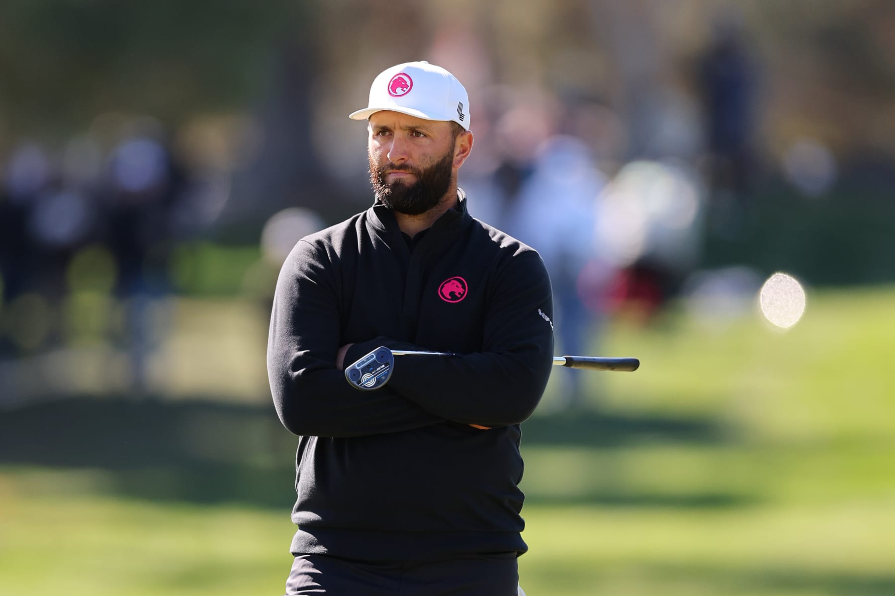 LAS VEGAS, NEVADA - FEBRUARY 10: Captain Jon Rahm of Legion XIII looks over a putt on the third green during day three of the LIV Golf Invitational - Las Vegas at Las Vegas Country Club on February 10, 2024 in Las Vegas, Nevada. (Photo by Michael Reaves/Getty Images)