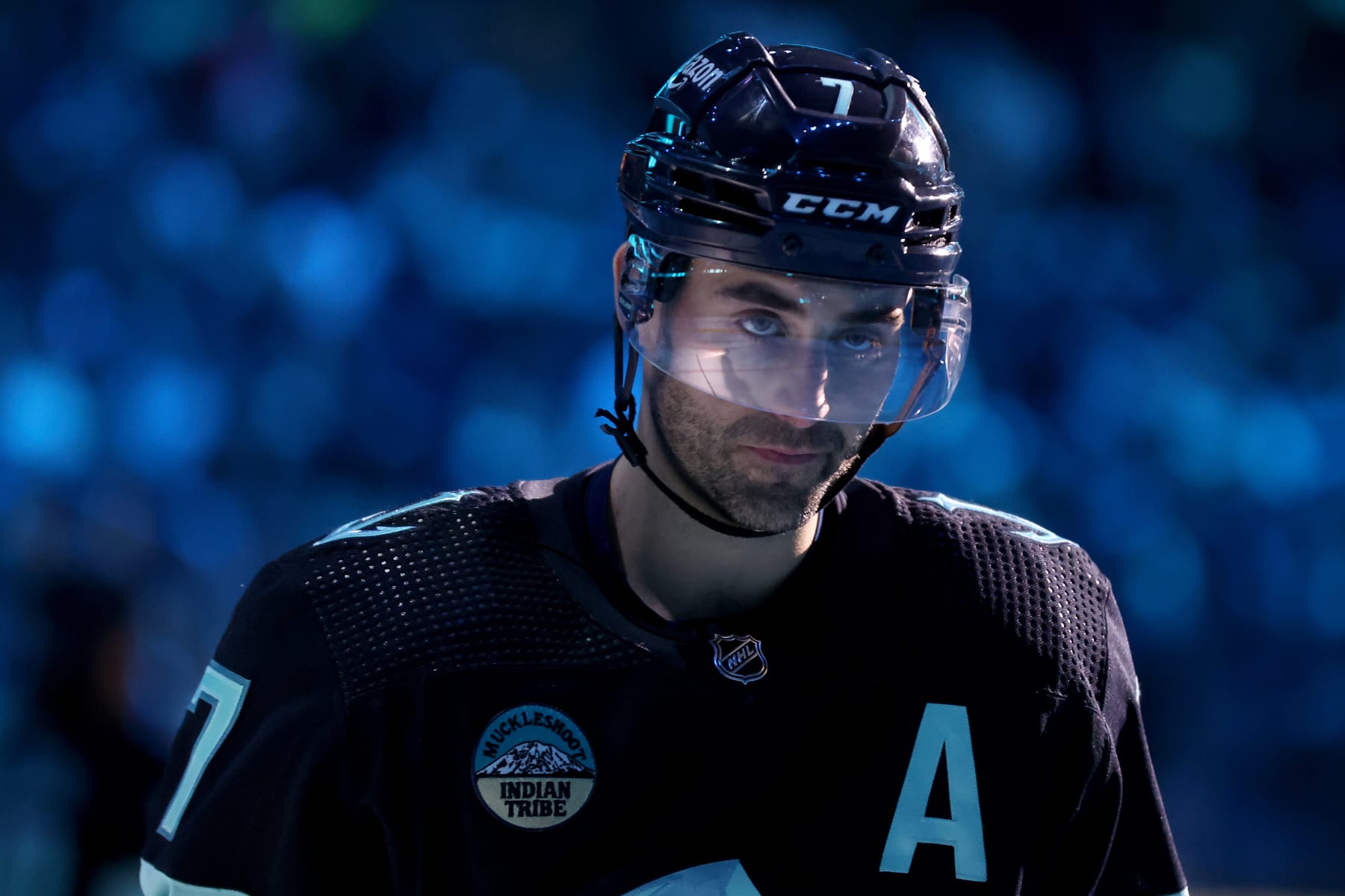 SEATTLE, WASHINGTON - FEBRUARY 29: Jordan Eberle #7 of the Seattle Kraken skates during the second period against the Pittsburgh Penguins at Climate Pledge Arena on February 29, 2024 in Seattle, Washington. (Photo by Steph Chambers/Getty Images)