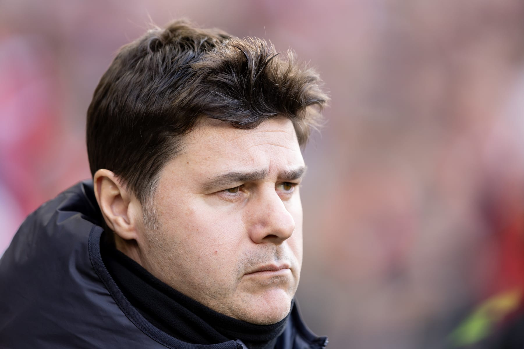 BRENTFORD, ENGLAND - MARCH 2: Chelsea manager Mauricio Pochettino looks on prior to the Premier League match between Brentford FC and Chelsea FC at Brentford Community Stadium on March 2, 2024 in Brentford, England. (Photo by Gaspafotos/MB Media/Getty Images)