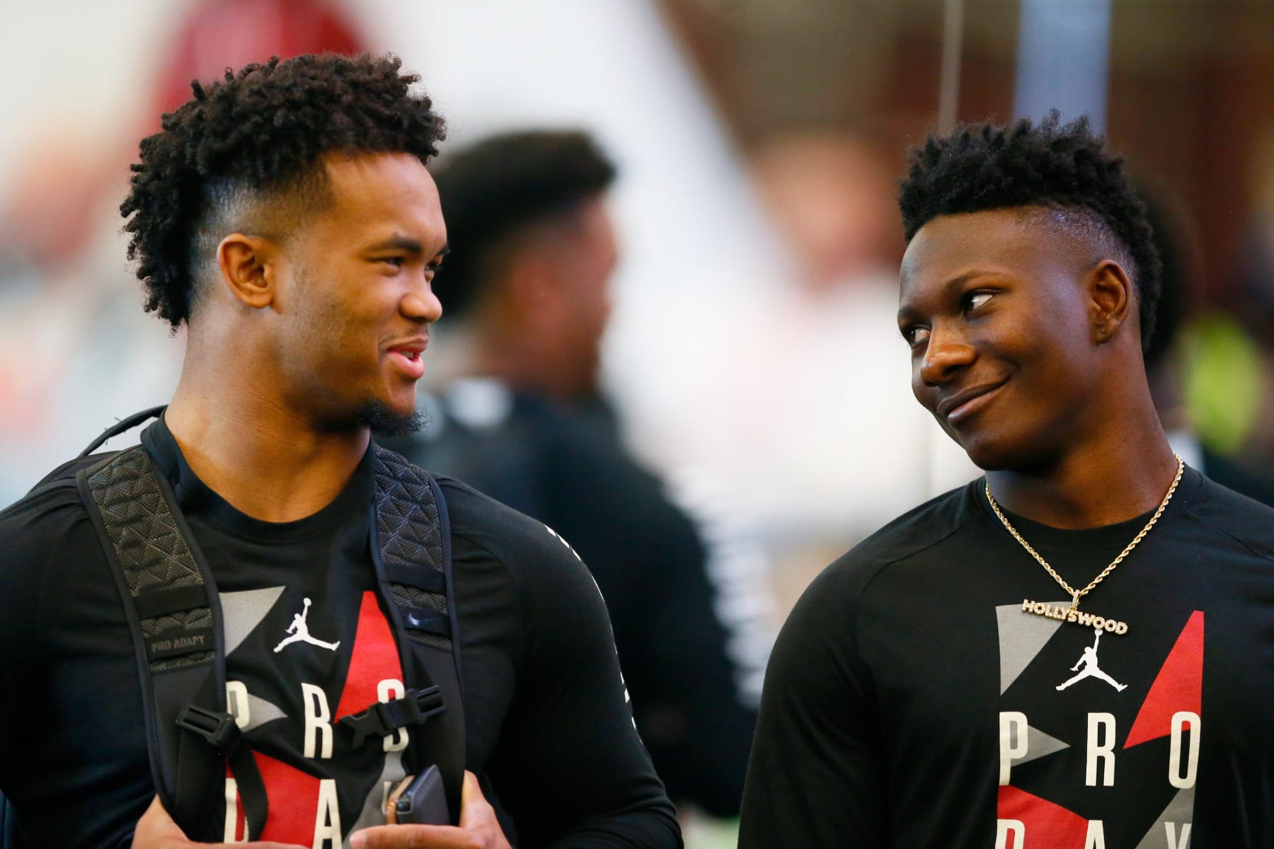 College Football: Oklahoma Pro Day: Oklahoma QB Kyler Murray (L) and wide receiver Marquise Brown before drills at Everest Indoor Training Center.
Norman, OK 3/13/2019
CREDIT: David E. Klutho (Photo by David E. Klutho /Sports Illustrated via Getty Images)
(Set Number: X162529 TK1 )