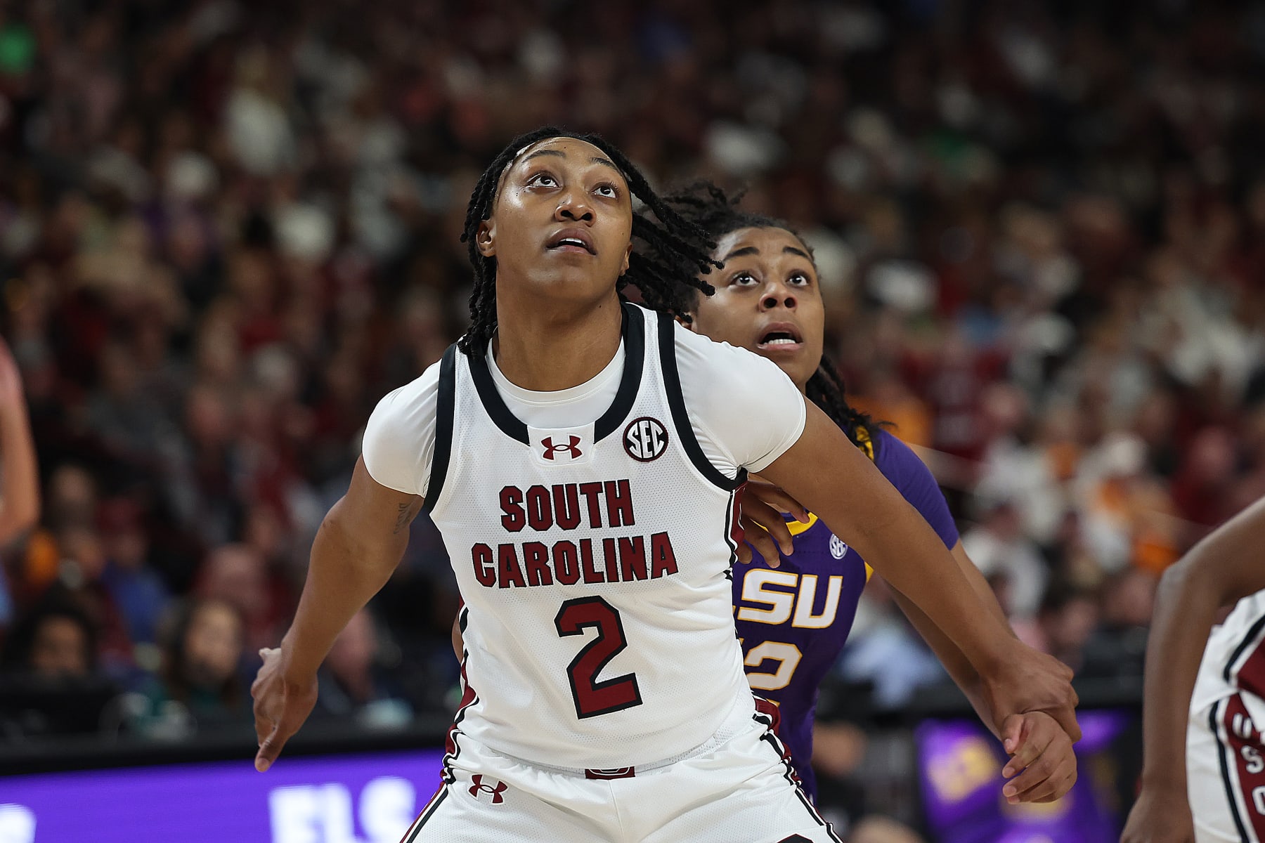 GREENVILLE, SC - MARCH 10: South Carolina Gamecocks forward Ashlyn Watkins (2) during the SEC Women's Basketball Tournament Championship Game between the LSU Tigers and the South Carolina Gamecocks March 10, 2024 at Bon Secours Wellness Arena in Greenville, S.C. (Photo by John Byrum/Icon Sportswire via Getty Images)