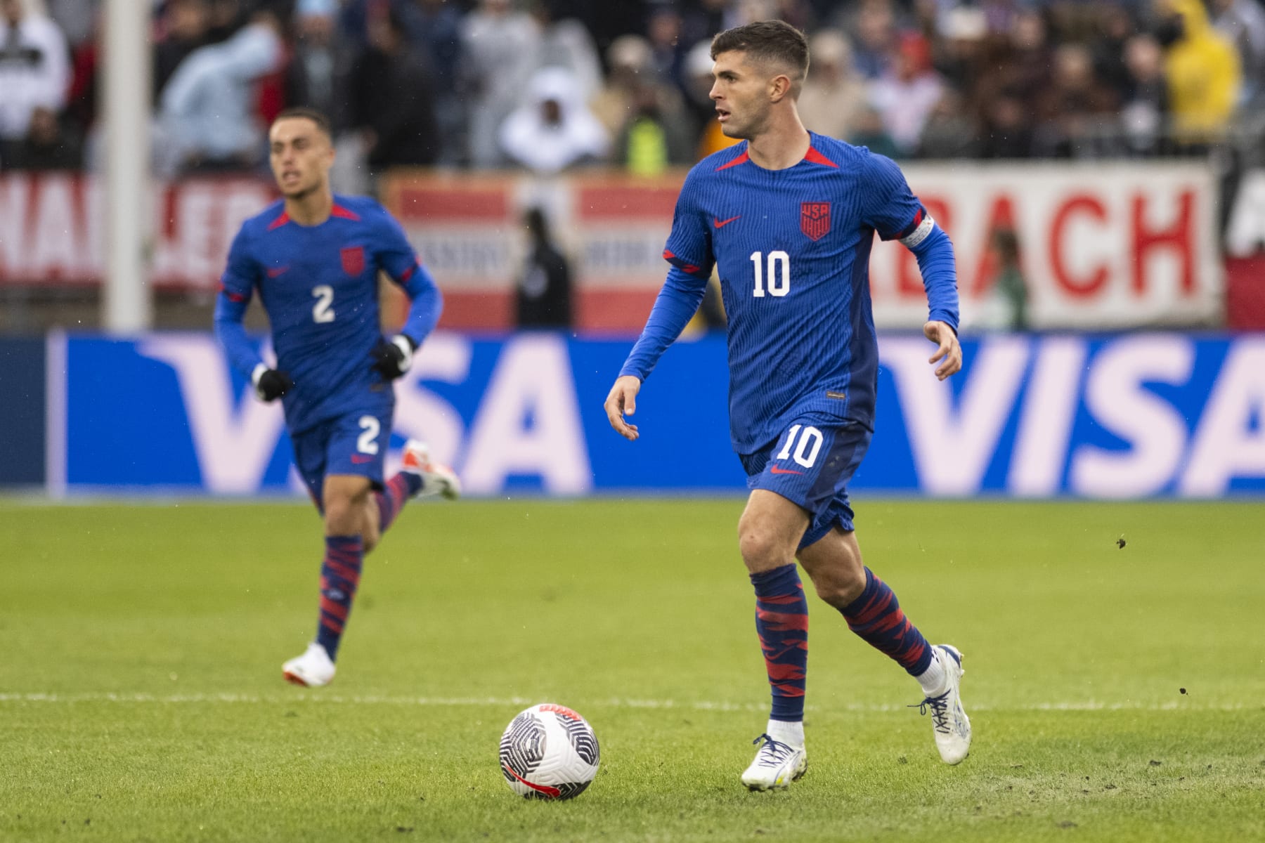 EAST HARTFORD, CONNECTICUT - OCTOBER 14: Christian Pulisic #10 of the United States controls the ball during the international friendly match against Germany at Pratt & Whitney Stadium on October 14, 2023 in East Hartford, Connecticut. (Photo by Mike Lawrence/ISI Photos/USSF/Getty Images for USSF)