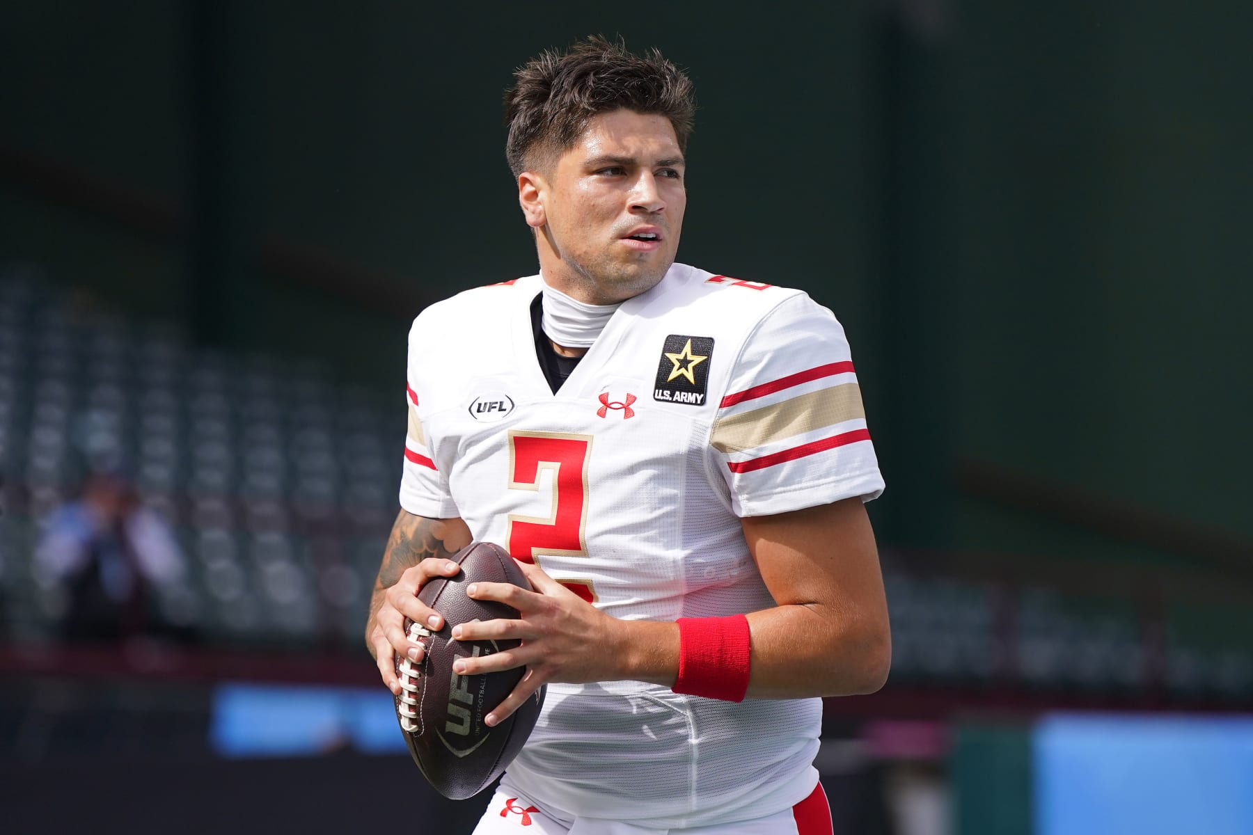ARLINGTON, TEXAS - MARCH 30: Matt Corral #2 of the Birmingham Stallions warms-up prior to a game against the Arlington Renegades at Choctaw Stadium on March 30, 2024 in Arlington, Texas. (Photo by Sam Hodde/UFL/Getty Images)