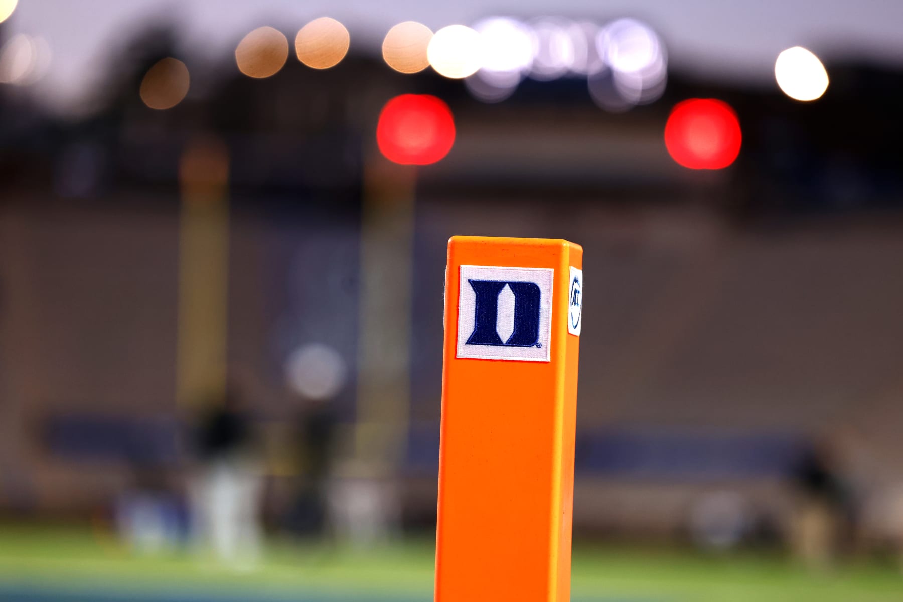 DURHAM, NORTH CAROLINA - NOVEMBER 2: An end zone pylon displays the Duke logo prior to the game between the Wake Forest Demon Deacons and the Duke Blue Devils at Wallace Wade Stadium on November 2, 2023 in Durham, North Carolina. (Photo by Lance King/Getty Images)