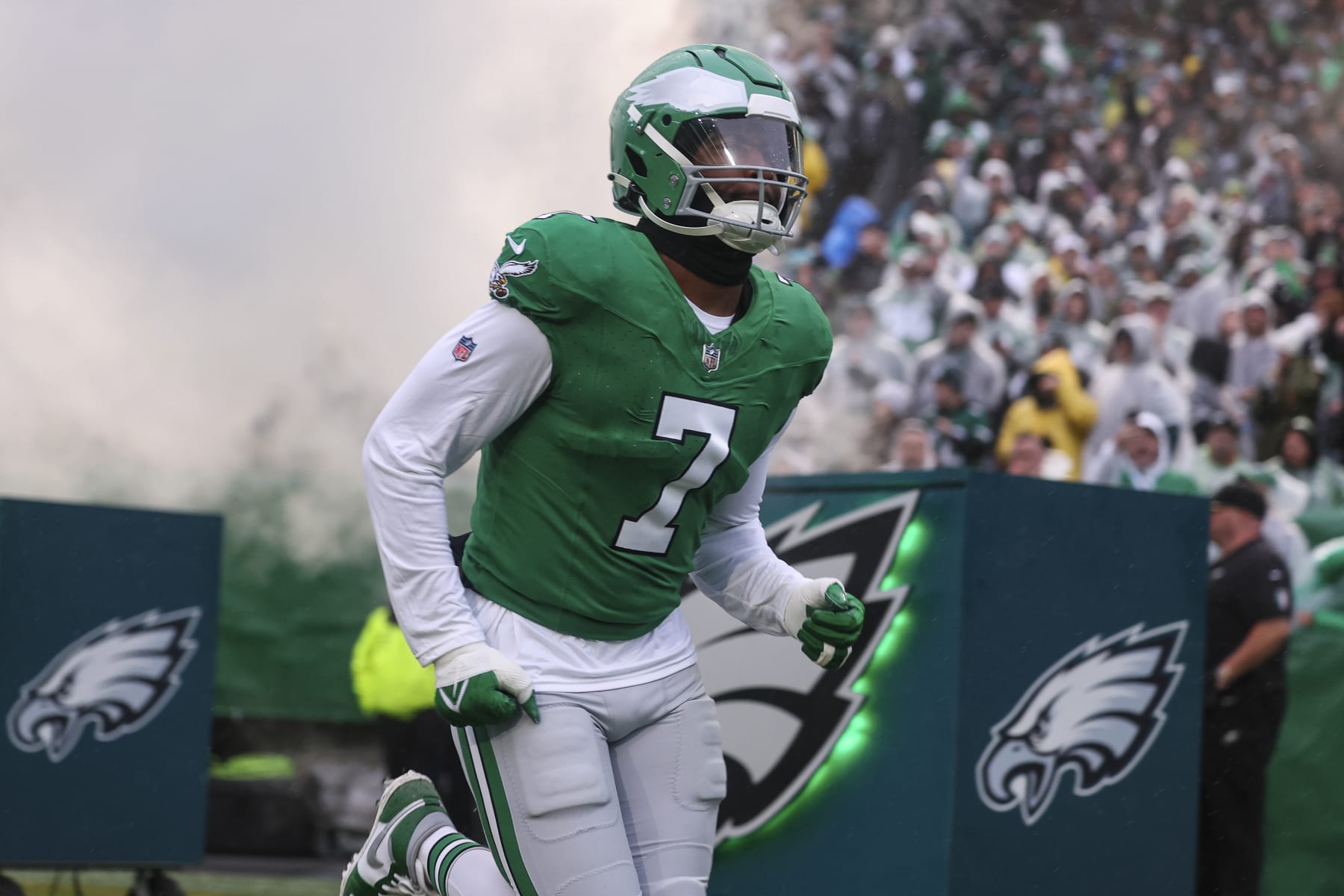 PHILADELPHIA, PA - NOVEMBER 26: Haason Reddick #7 of the Philadelphia Eagles runs out of the tunnel prior to an NFL football game against the Buffalo Bills at Lincoln Financial Field on November 26, 2023 in Philadelphia, Pennsylvania. (Photo by Perry Knotts/Getty Images)