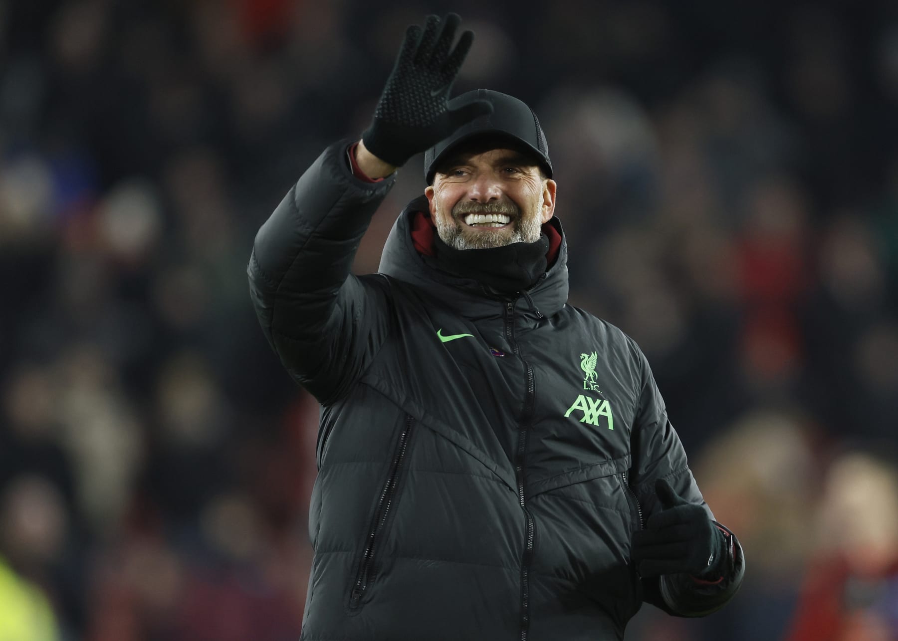 SHEFFIELD, ENGLAND - DECEMBER 6: Jurgen Klopp, Manager of Liverpool waves to the fans after the Premier League match between Sheffield United and Liverpool at Bramhall Lane on December 6, 2023 in Sheffield, England. (Photo by Richard Sellers/Sportsphoto/Allstar via Getty Images)