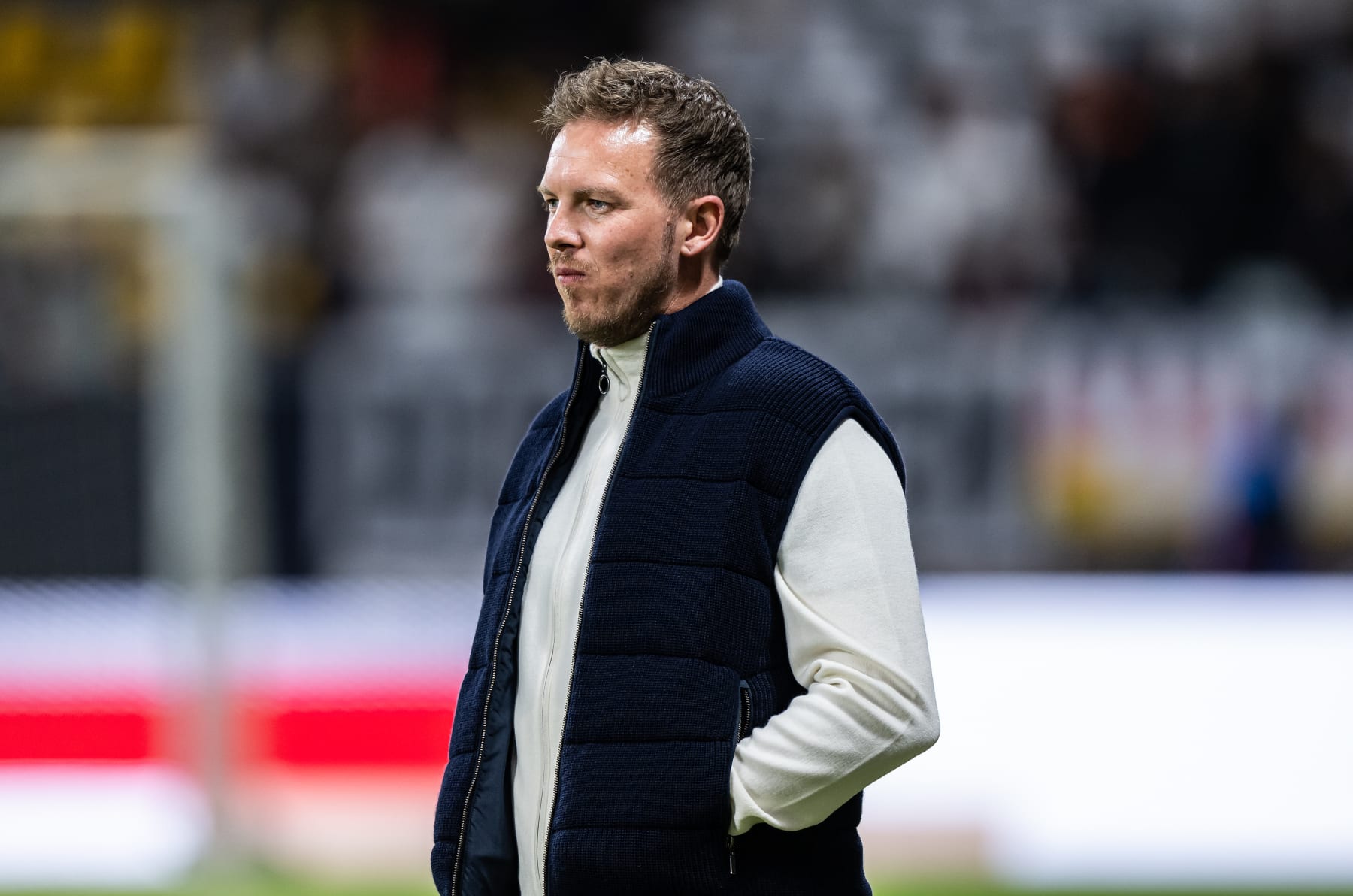 FRANKFURT AM MAIN, GERMANY - MARCH 26: Head Coach Julian Nagelsmann of Germany looks on at Deutsche Bank Park on March 26, 2024 in Frankfurt am Main, Germany. (Photo by Markus Gilliar - GES Sportfoto/Getty Images)