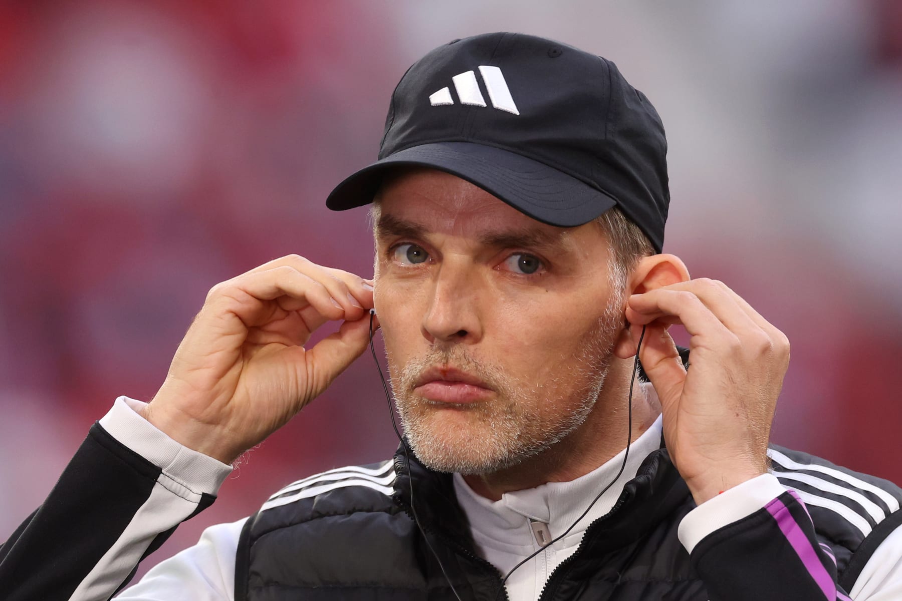 MUNICH, GERMANY - MARCH 30: Thomas Tuchel, Head Coach of Bayern Munich, looks on prior to the Bundesliga match between FC Bayern München and Borussia Dortmund at Allianz Arena on March 30, 2024 in Munich, Germany. (Photo by Alexander Hassenstein/Getty Images)
