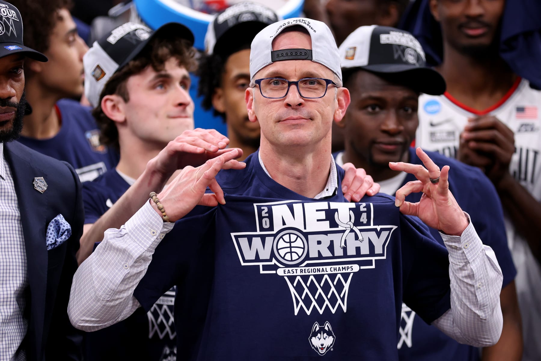 BOSTON, MASSACHUSETTS - MARCH 30: Head coach Dan Hurley of the Connecticut Huskies celebrates after defeating the Illinois Fighting Illini in the Elite 8 round of the NCAA Men's Basketball Tournament at TD Garden on March 30, 2024 in Boston, Massachusetts. (Photo by Michael Reaves/Getty Images)