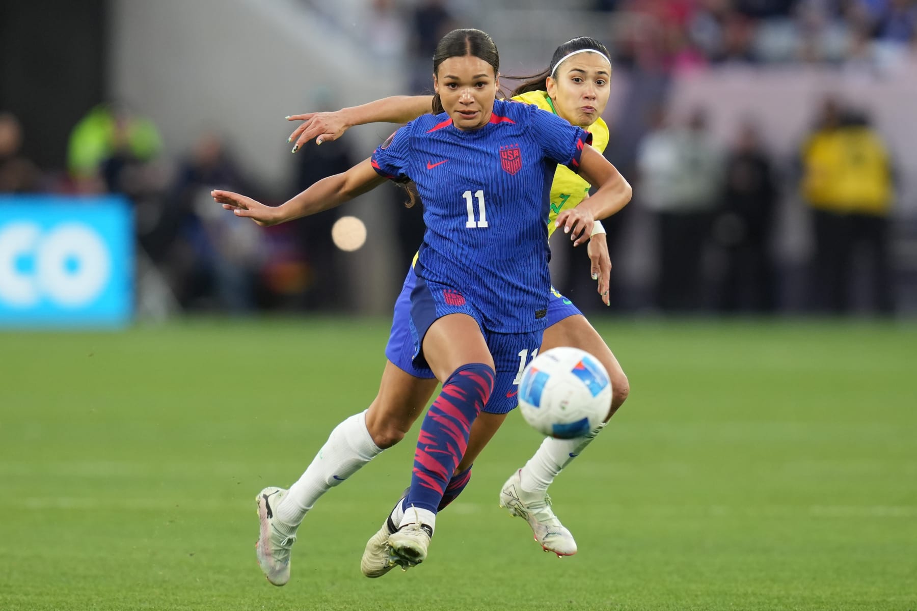 SAN DIEGO, CALIFORNIA - MARCH 10: Sophia Smith #11 of the United States advances the ball during the second half against Brazil during the 2024 Concacaf W Gold Cup final at Snapdragon Stadium on March 10, 2024 in San Diego, California. (Photo by Ben Nichols/ISI Photos/USSF/Getty Images for USSF)