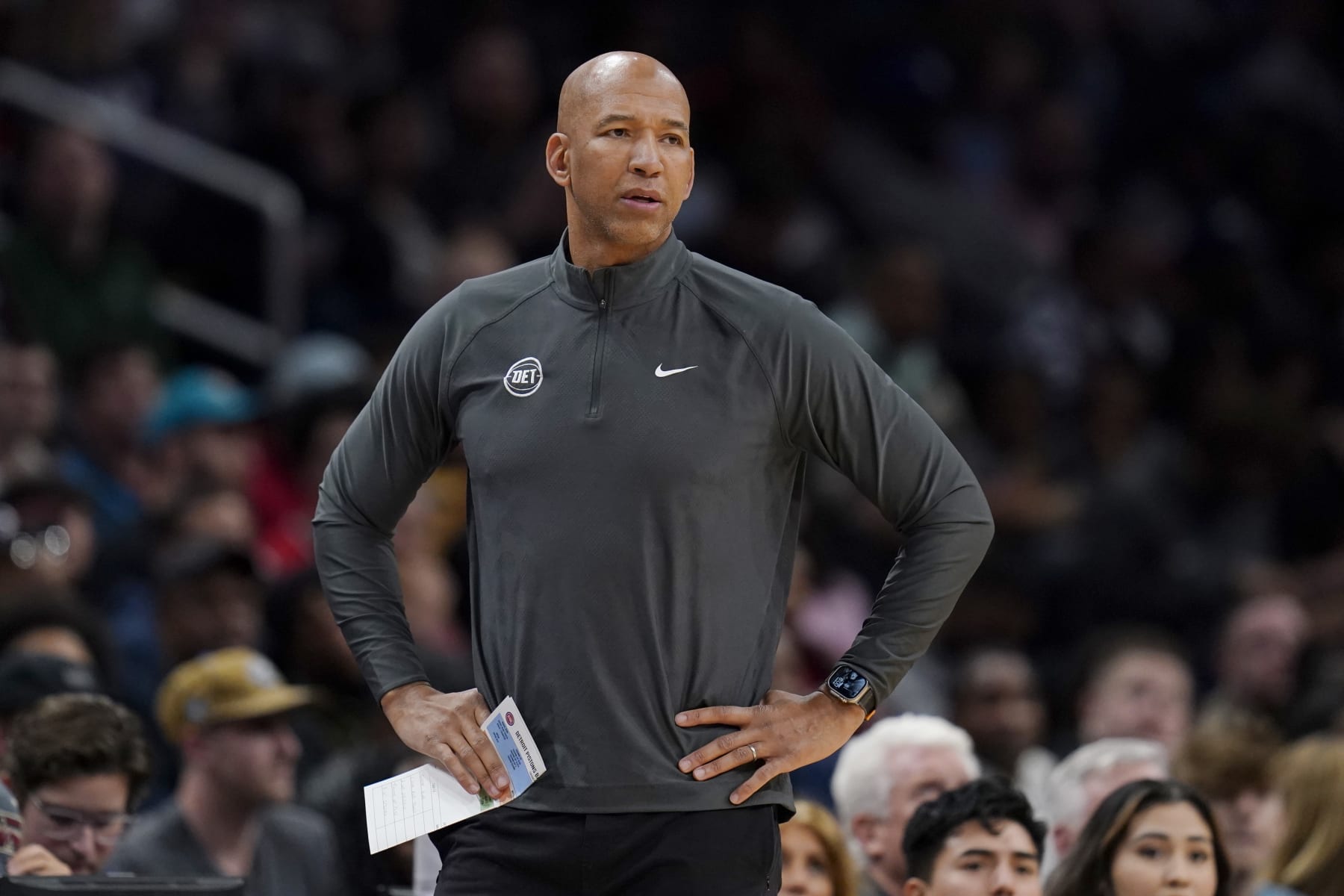 WASHINGTON, DC - MARCH 29: Monty Williams of the Detroit Pistons looks on during the first half against the Washington Wizards at Capital One Arena on March 29, 2024 in Washington, DC. NOTE TO USER: User expressly acknowledges and agrees that, by downloading and or using this photograph, User is consenting to the terms and conditions of the Getty Images License Agreement. (Photo by Jess Rapfogel/Getty Images)