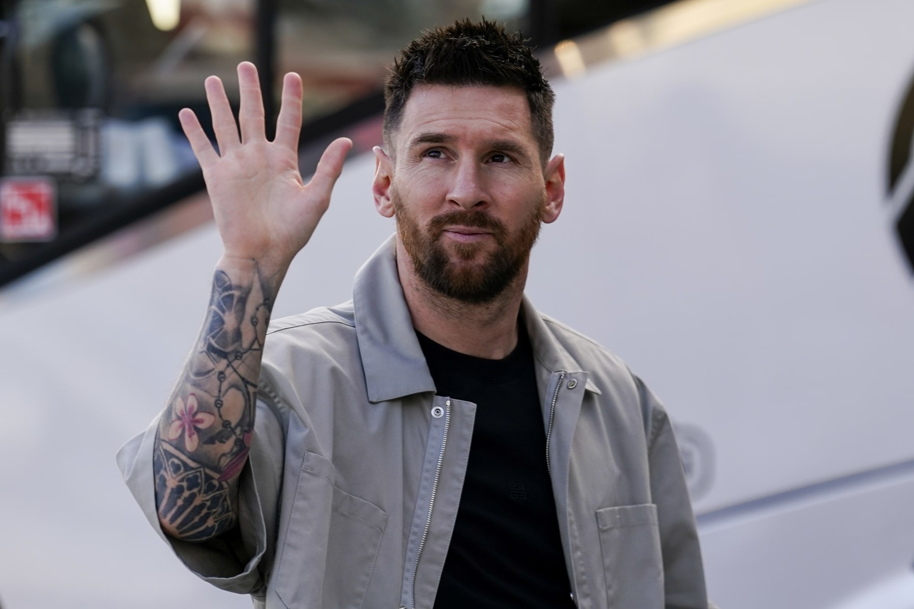 FORT LAUDERDALE, FLORIDA - MARCH 30: Lionel Messi #10 of Inter Miami arrives prior to a game against the New York City at DRV PNK Stadium on March 30, 2024 in Fort Lauderdale, Florida. (Photo by Rich Storry/Getty Images)