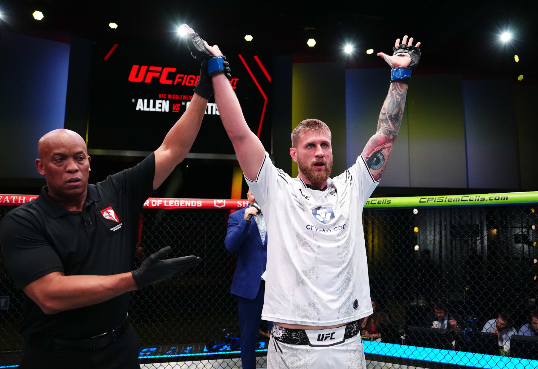 LAS VEGAS, NEVADA - APRIL 06: Lukasz Brzeski of Poland reacts after his victory against Valter Walker of Brazil in a heavyweight fight during the UFC Fight Night event at UFC APEX on April 06, 2024 in Las Vegas, Nevada. (Photo by Jeff Bottari/Zuffa LLC via Getty Images)