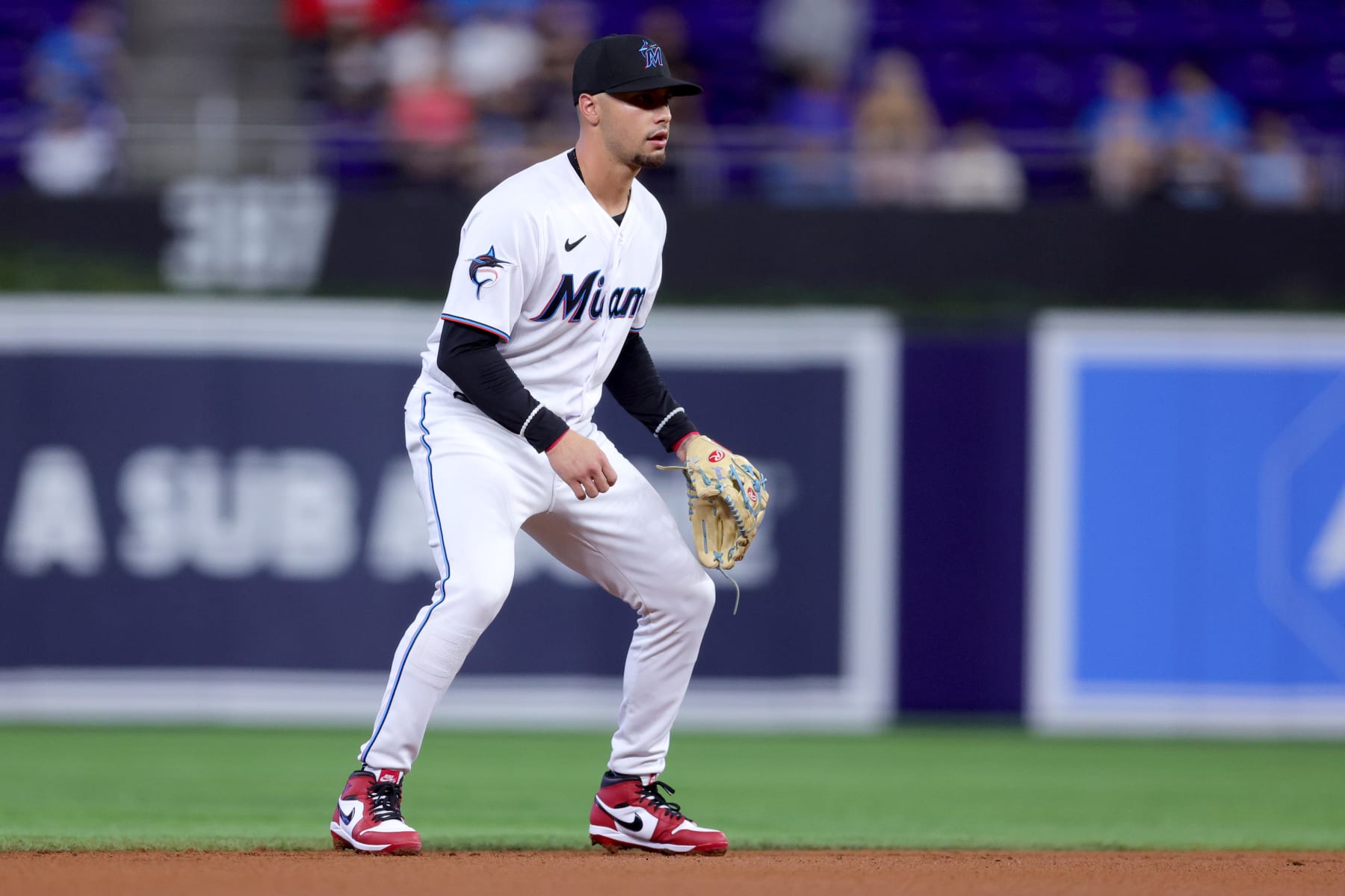 MIAMI, FLORIDA - JUNE 20: Jacob Amaya #67 of the Miami Marlins in action against the Toronto Blue Jays during the first inning at loanDepot park on June 20, 2023 in Miami, Florida. (Photo by Megan Briggs/Getty Images)