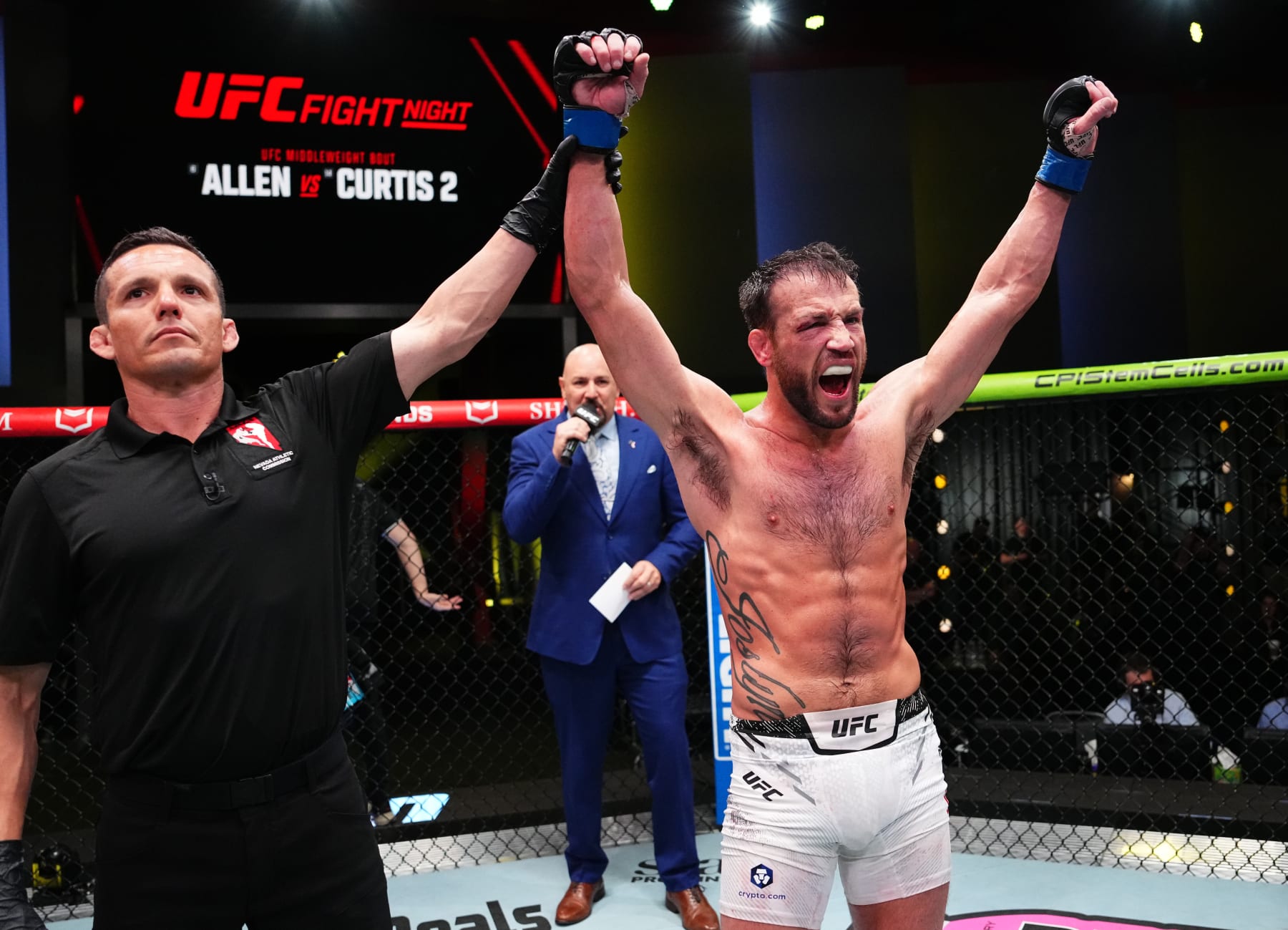 LAS VEGAS, NEVADA - APRIL 06: Damon Jackson reacts after his split-decision victory against Alexander Hernandez in a featherweight fight during the UFC Fight Night event at UFC APEX on April 06, 2024 in Las Vegas, Nevada. (Photo by Jeff Bottari/Zuffa LLC via Getty Images)
