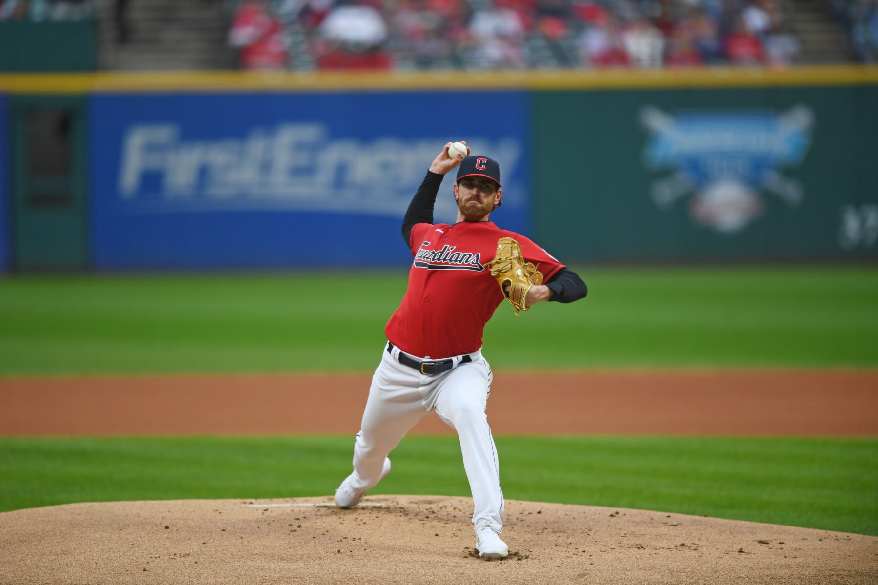 CLEVELAND, OHIO - SEPTEMBER 27, 2023: Shane Bieber #57 of the Cleveland Guardians throws a pitch during the first inning against the Cincinnati Reds at Progressive Field on September 27, 2023 in Cleveland, Ohio. (Photo by George Kubas/Diamond Images via Getty Images)