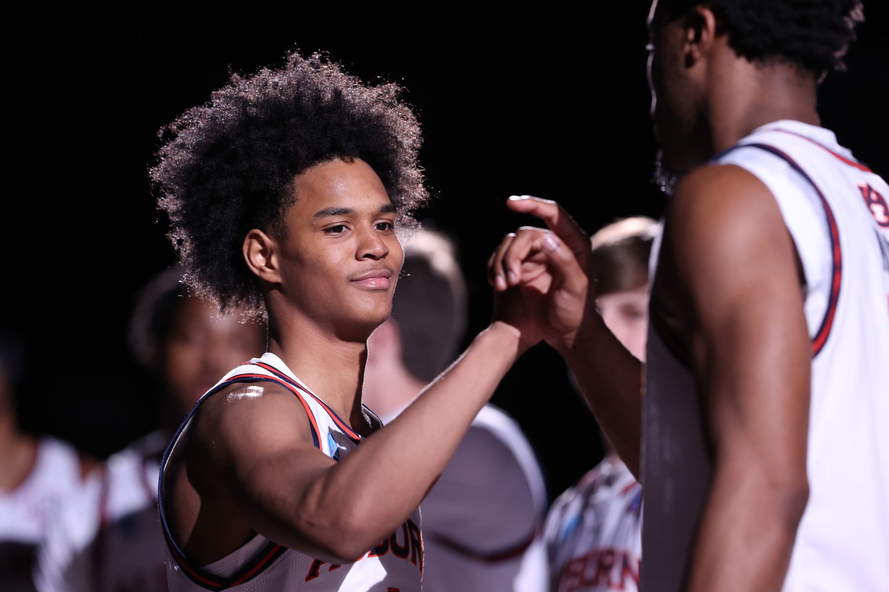 SPOKANE, WASHINGTON - MARCH 22: Aden Holloway #1 of the Auburn Tigers is introduced prior to a game against the Yale Bulldogs in the first round of the NCAA Men's Basketball Tournament at Spokane Veterans Memorial Arena on March 22, 2024 in Spokane, Washington. (Photo by Steph Chambers/Getty Images)