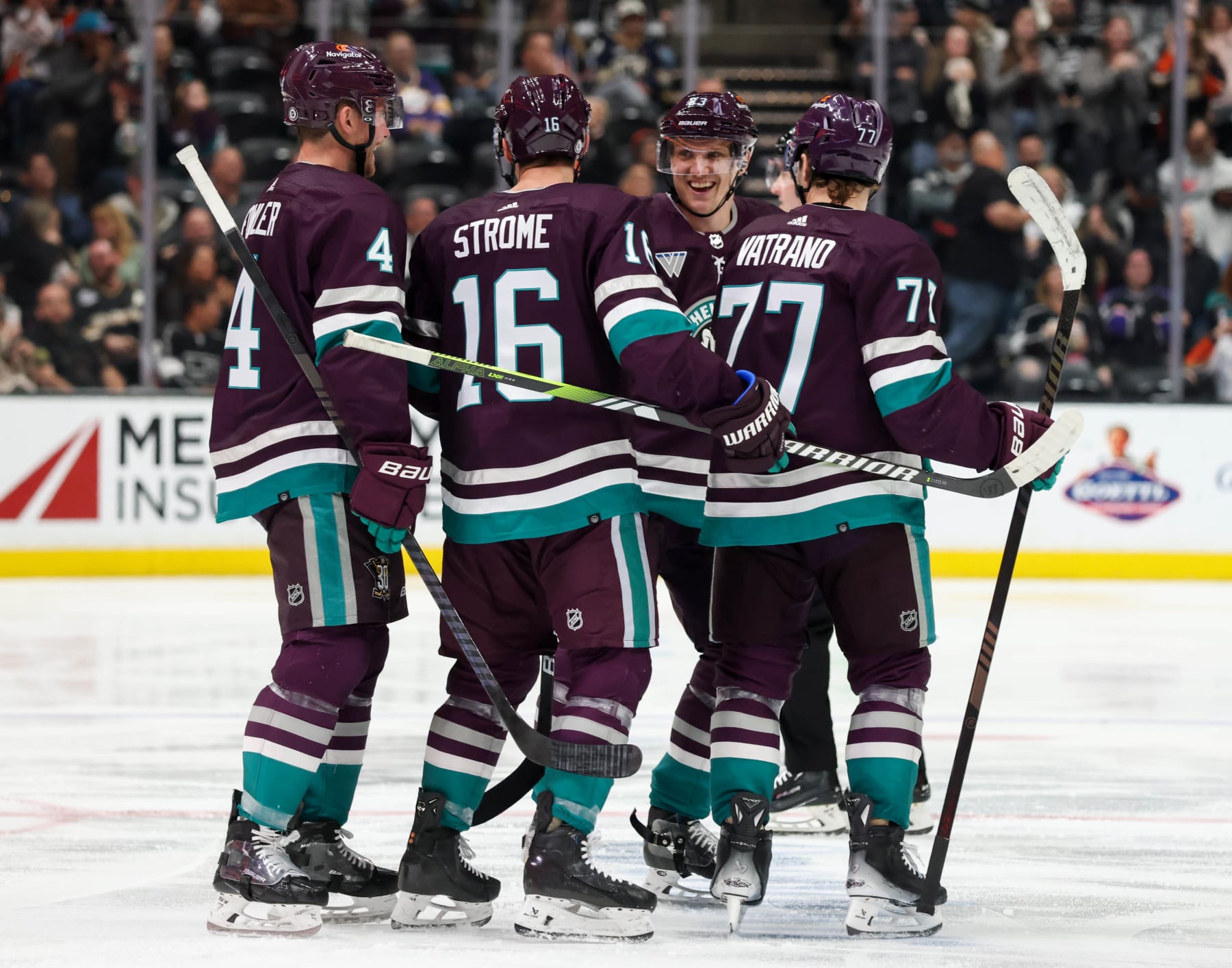ANAHEIM, CA - APRIL 9: Alex Killorn #17 of the Anaheim Ducks celebrates his goal during the third period against the Los Angeles Kings at Honda Center on April 9, 2024 in Anaheim, California. (Photo by Debora Robinson/NHLI via Getty Images)