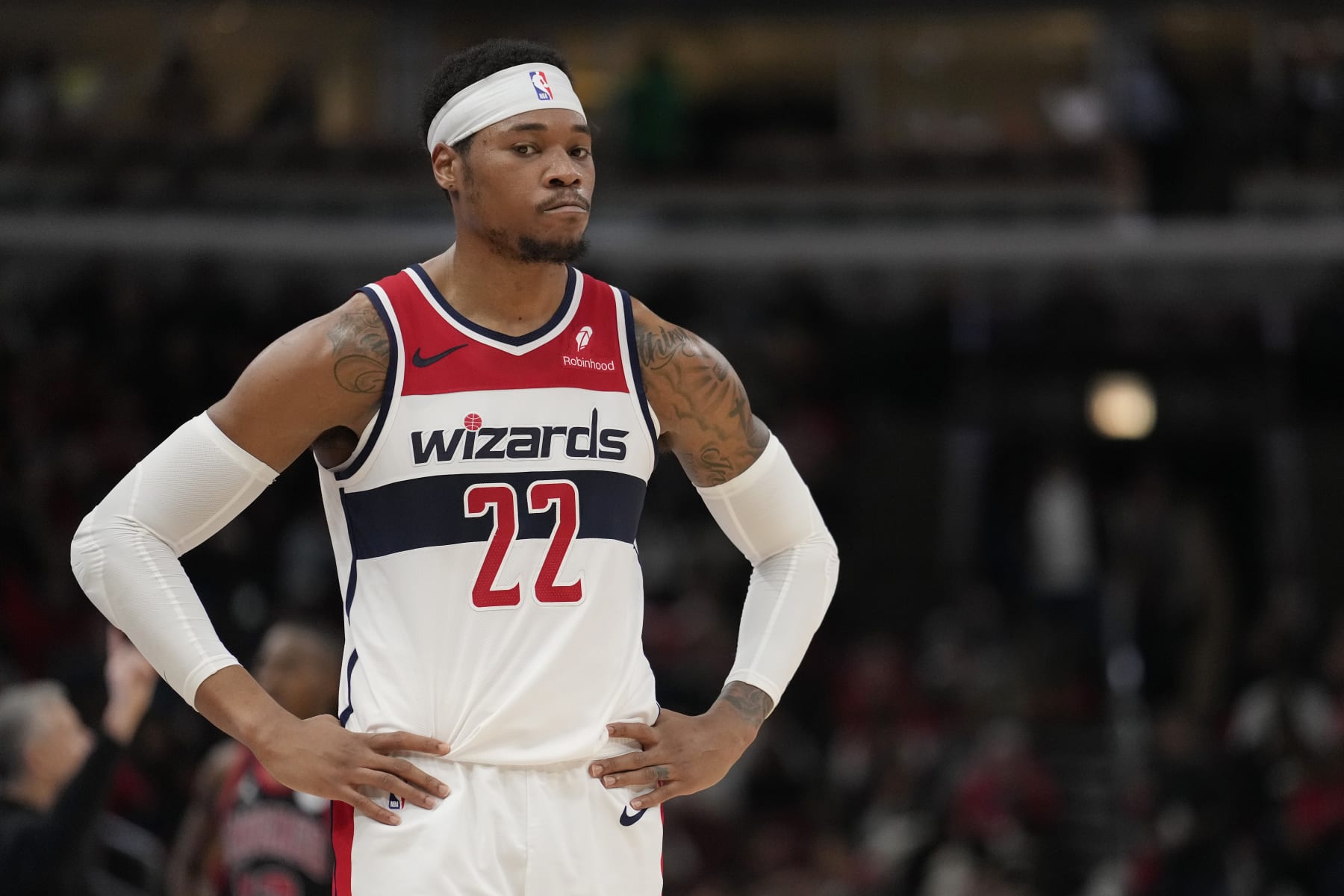 CHICAGO, ILLINOIS - MARCH 25: Richaun Holmes #22 of the Washington Wizards in action during the second half against the Chicago Bulls at the United Center on March 25, 2024 in Chicago, Illinois. NOTE TO USER: User expressly acknowledges and agrees that, by downloading and or using this photograph, User is consenting to the terms and conditions of the Getty Images License Agreement. (Photo by Patrick McDermott/Getty Images)