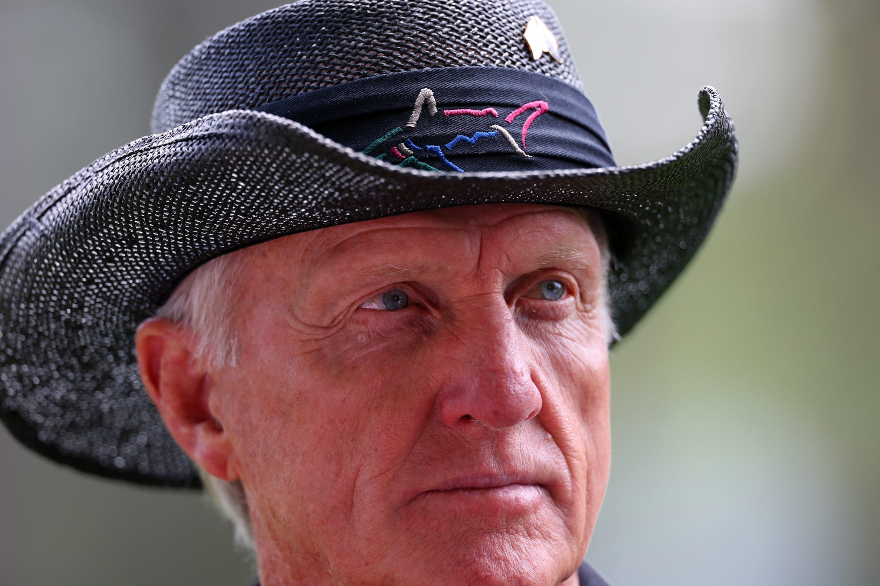 AUGUSTA, GEORGIA - APRIL 11: Greg Norman of Australia, CEO and Commissioner of the LIV Golf Tour, in amongst the patrons during the first round of the 2024 Masters Tournament at Augusta National Golf Club on April 11, 2024 in Augusta, Georgia.  (Photo by Andrew Redington/Getty Images)