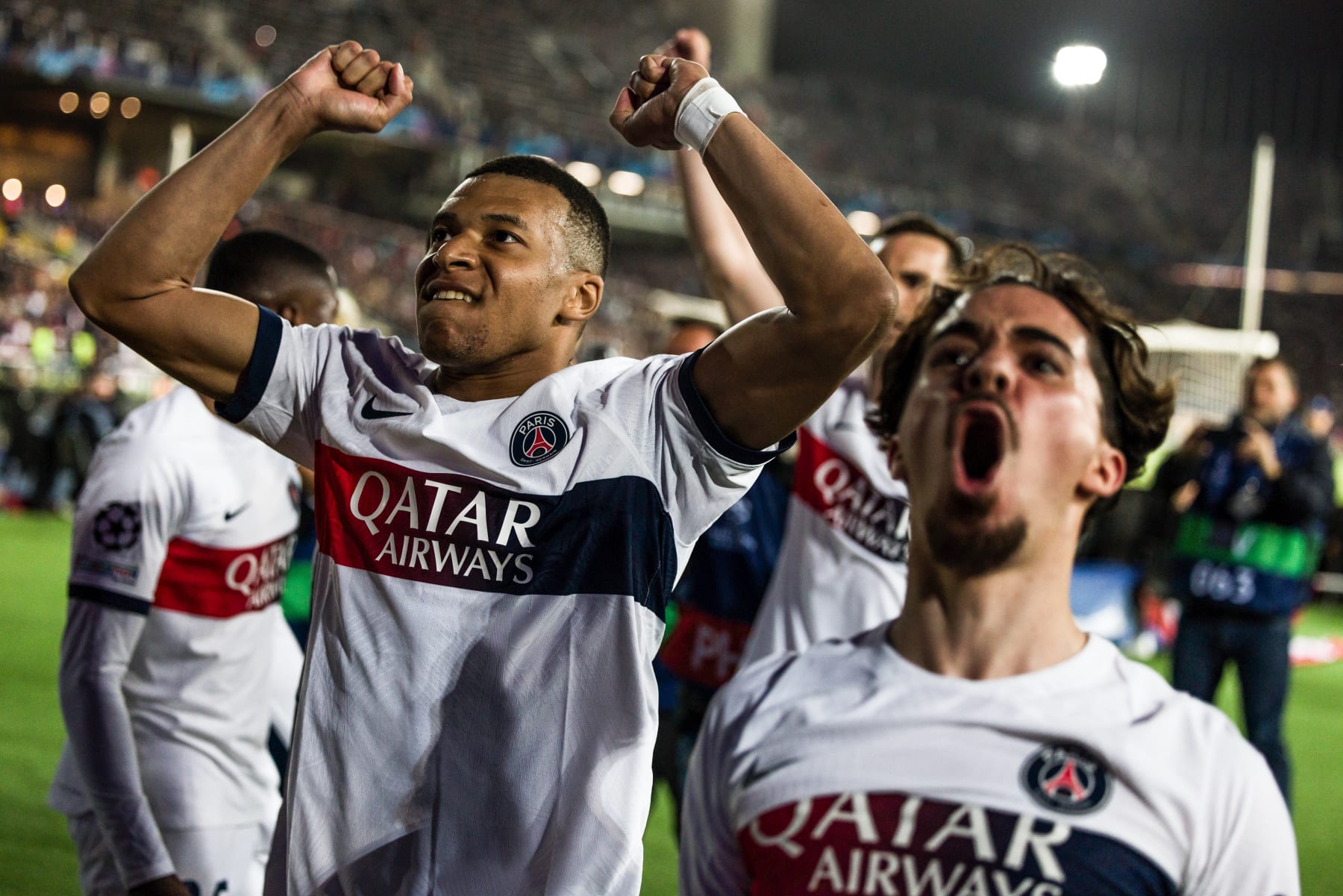 BARCELONA, SPAIN - APRIL 16: Kylian Mbappe of Paris Saint-Germain FC celebrates a goal during the UEFA Champions League Quarter-final Second Leg, match played between FC Barcelona and Paris Saint-Germain Fc at Estadio Olimpico de Montjuic on April 16, 2024 in Barcelona, Spain. (Photo By Javier Borrego/Europa Press via Getty Images)