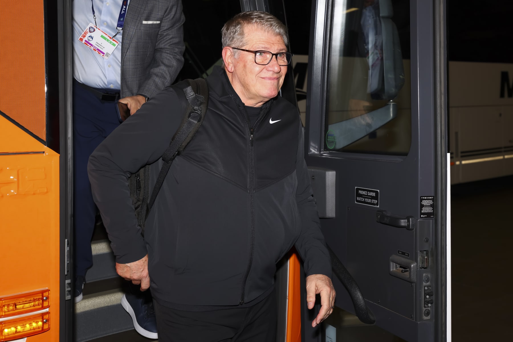 CLEVELAND, OHIO - APRIL 5: Head coach Geno Auriemma of the UConn Huskies arrives before the game against the Iowa Hawkeyes during the NCAA Women's Basketball Tournament Final Four semifinal game at Rocket Mortgage Fieldhouse on April 5, 2024 in Cleveland, Ohio. (Photo by Brendall O'Banon/NCAA Photos via Getty Images)