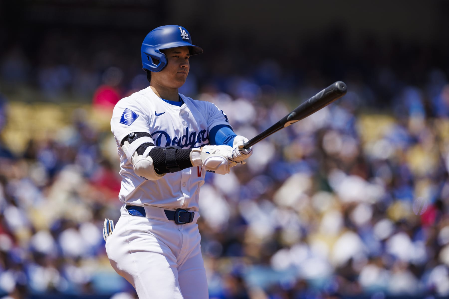LOS ANGELES, CA - APRIL 21: Los Angeles Dodgers Shohei Ohtani (17) swings during the Los Angeles Dodgers game versus the New York Mets on April 21, 2024, at Dodger Stadium in Los Angeles, CA. (Photo by Ric Tapia/Icon Sportswire via Getty Images)