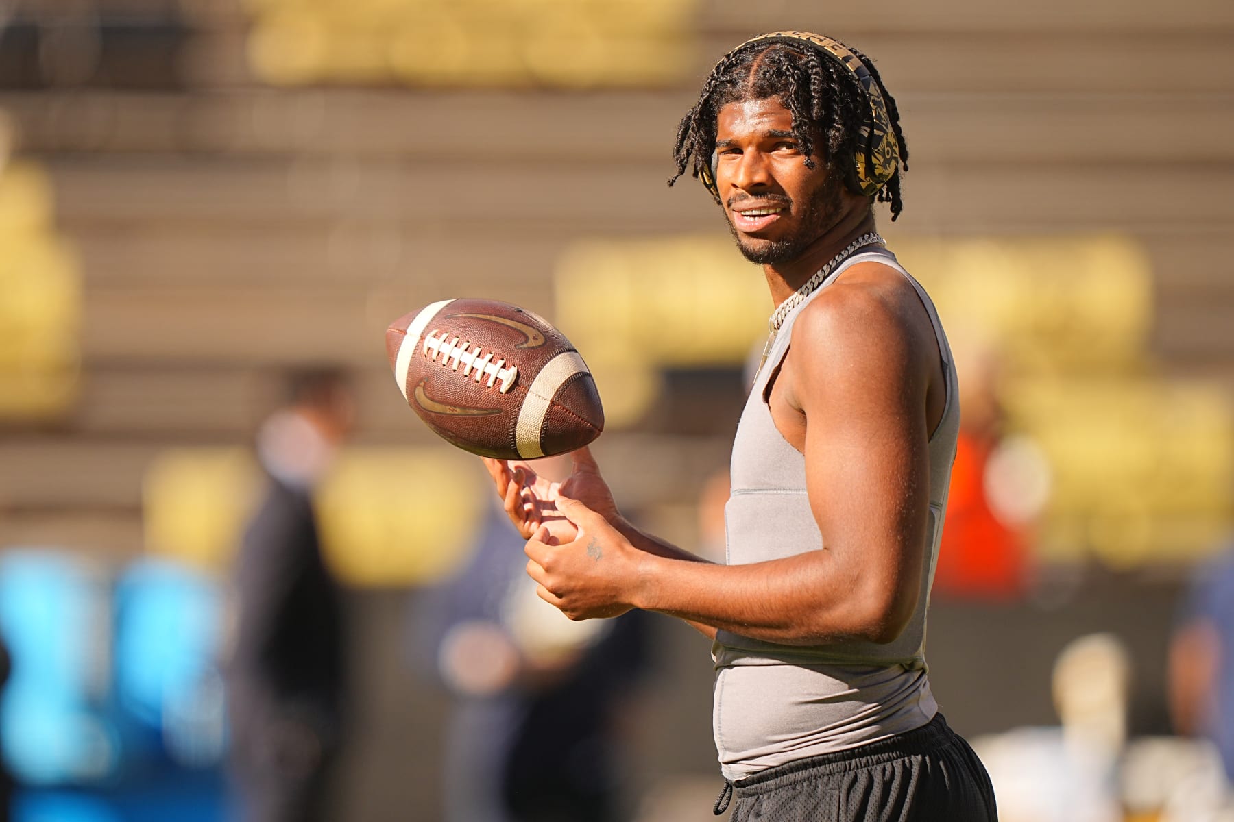 College Football: Colorado Shedeur Sanders  (2) in action, looks on prior to game vs Arizona at Folsom Field. 
Boulder, CO 11/11/2023 
CREDIT: Erick W. Rasco (Photo by Erick W. Rasco/Sports Illustrated via Getty Images) 
(Set Number: X164462)