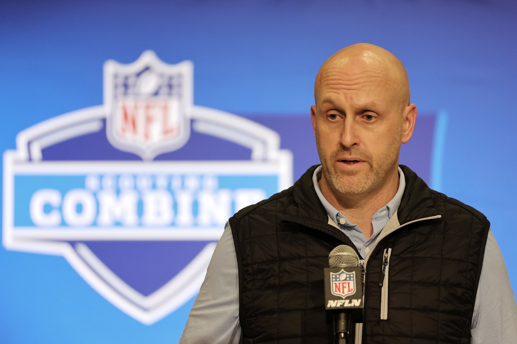 INDIANAPOLIS, INDIANA - FEBRUARY 27: General manager Monti Ossenfort of the Arizona Cardinals speaks to the media during the NFL Combine at the Indiana Convention Center on February 27, 2024 in Indianapolis, Indiana. (Photo by Stacy Revere/Getty Images)