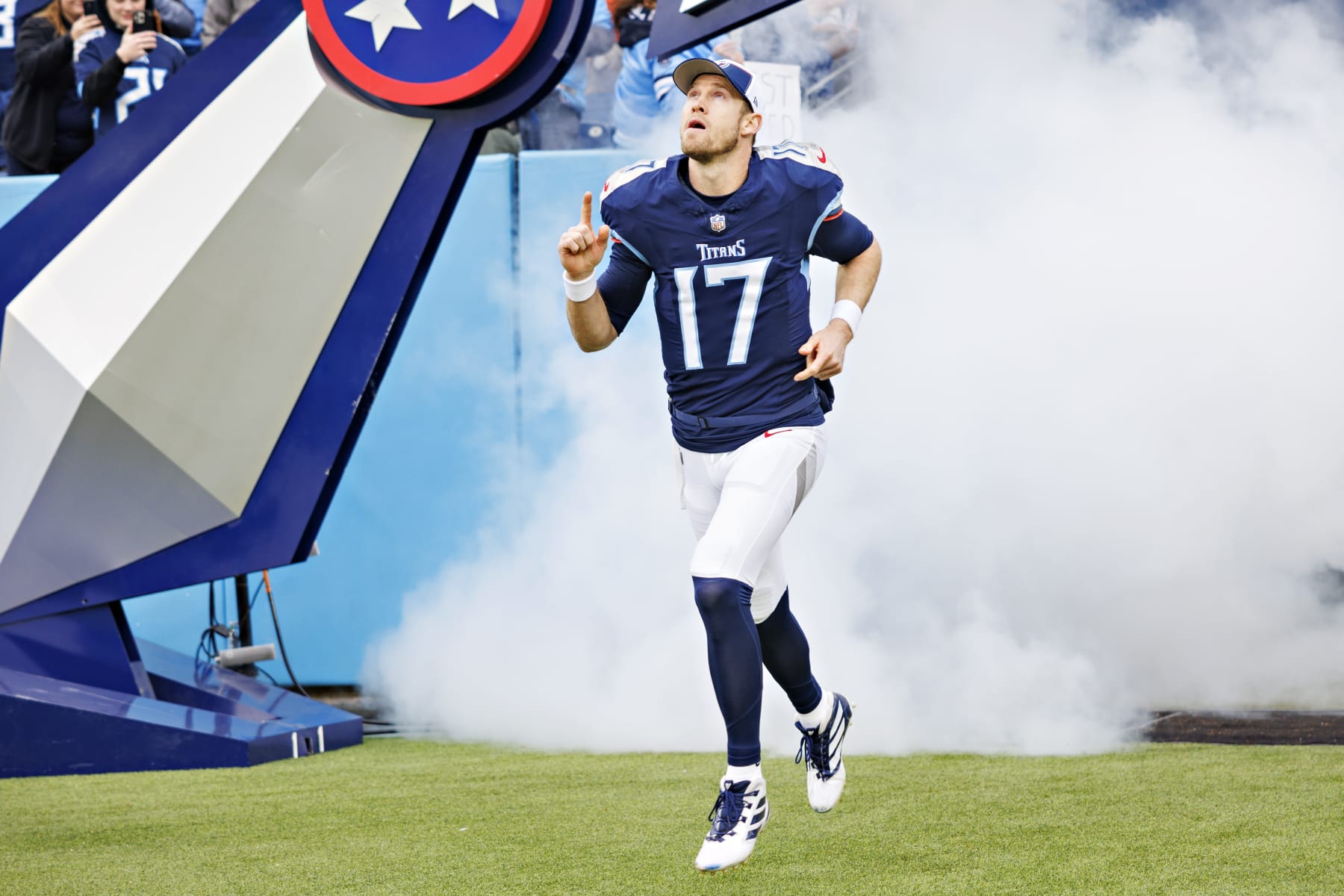 NASHVILLE TENNESSEE - JANUARY 07: Ryan Tannehill #17 of the Tennessee Titans during introductions before the game against the Jacksonville Jaguars in Nashville, Tennessee at Nissan Stadium on January 7, 2024 in Houston, Texas. The Titans defeated the Jaguars 28-20. (Photo by Wesley Hitt/Getty Images)