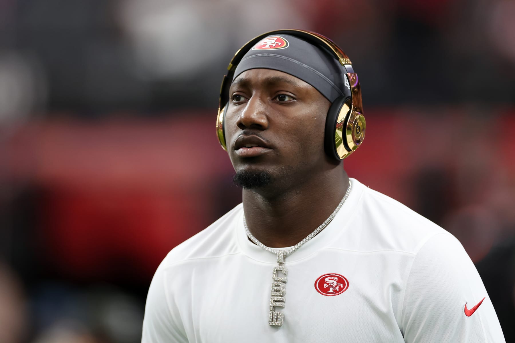 LAS VEGAS, NEVADA - FEBRUARY 11: Deebo Samuel #19 of the San Francisco 49ers warms-up before Super Bowl LVIII against the Kansas City Chiefs at Allegiant Stadium on February 11, 2024 in Las Vegas, Nevada. (Photo by Ezra Shaw/Getty Images)