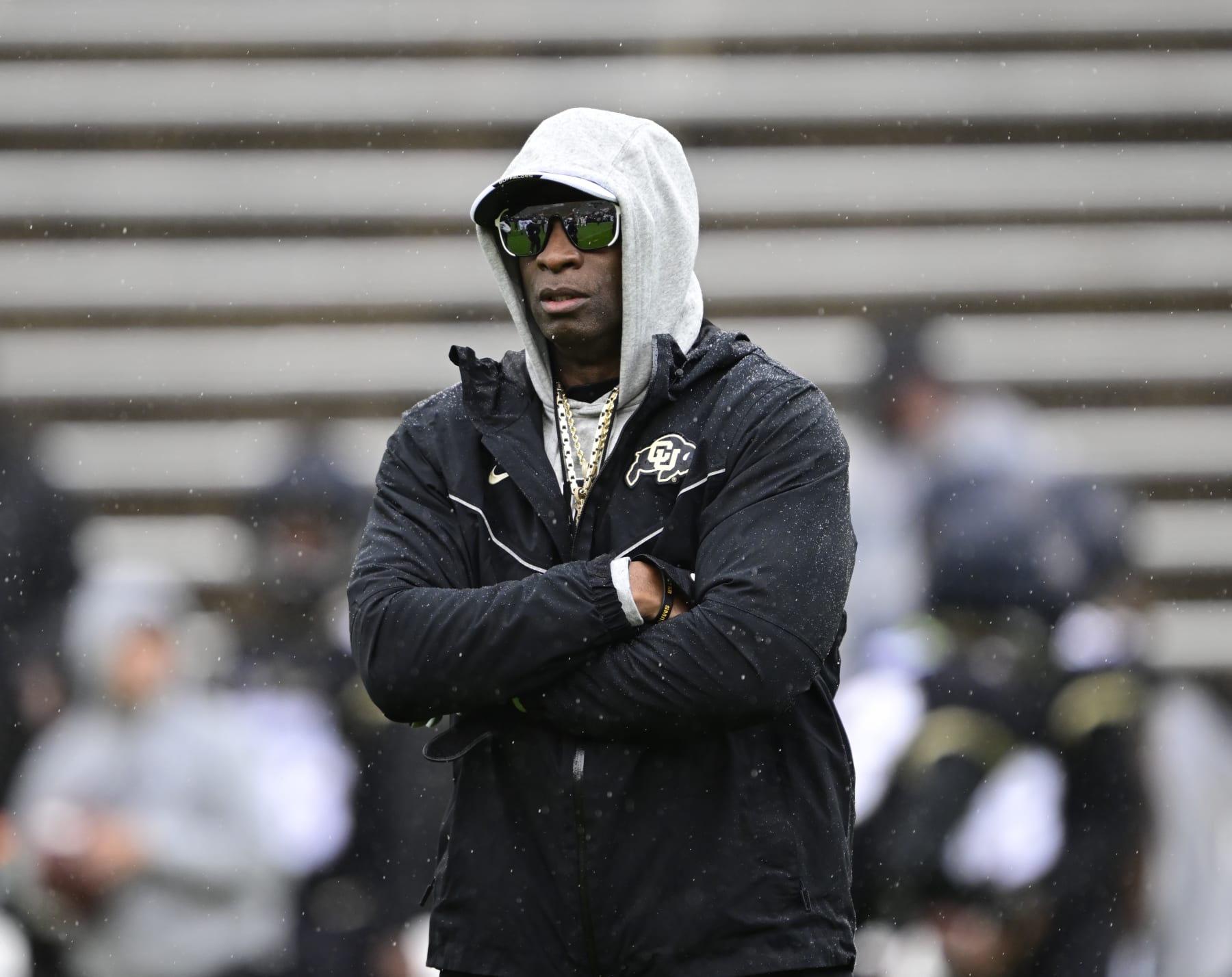 BOULDER, CO - APRIL 27: Colorado Buffaloes head coach Deion Sanders on the field for warmups before the Black and Gold spring game at Folsom Field in Boulder, Colorado on Saturday, April 27, 2024. (Photo by Andy Cross/The Denver Post)