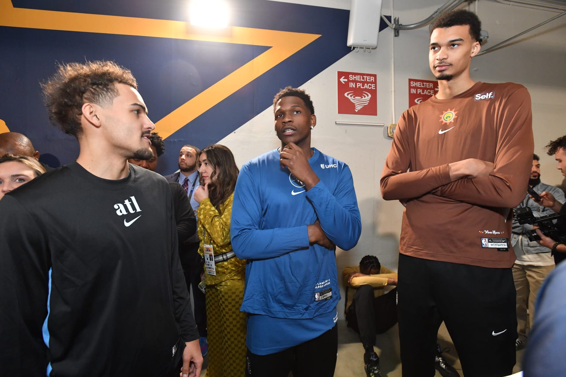 INDIANAPOLIS, IN - FEBRUARY 17: Trae Young #11 of the Atlanta Hawks, Anthony Edwards #5 of the Minnesota Timberwolves and Victor Wembanyama #1 of the San Antonio Spurs during the  as part of NBA All-Star Weekend on Saturday, February 17, 2024 at Lucas Oil Stadium in Indianapolis, Indiana. NOTE TO USER: User expressly acknowledges and agrees that, by downloading and/or using this Photograph, user is consenting to the terms and conditions of the Getty Images License Agreement. Mandatory Copyright Notice: Copyright 2024 NBAE (Photo by Juan Ocampo/NBAE via Getty Images)