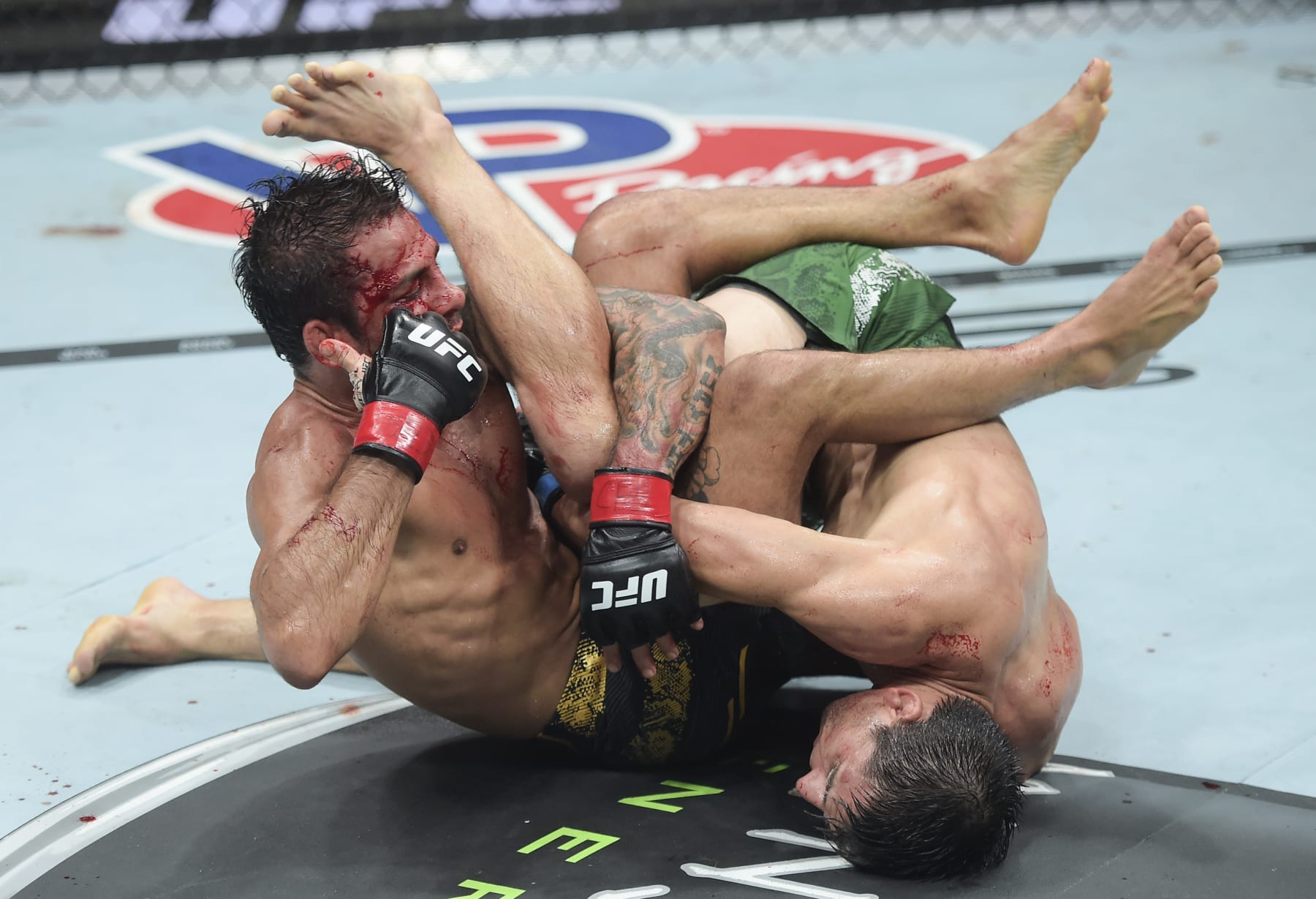 RIO DE JANEIRO, BRAZIL - MAY 04: (L-R) Alexandre Pantoja of Brazil battles Steve Erceg of Australia in a UFC flyweight championship bout during the UFC 301 event at Farmasi Arena on May 04, 2024 in Rio de Janeiro, Brazil. (Photo by Alexandre Loureiro/Zuffa LLC via Getty Images)