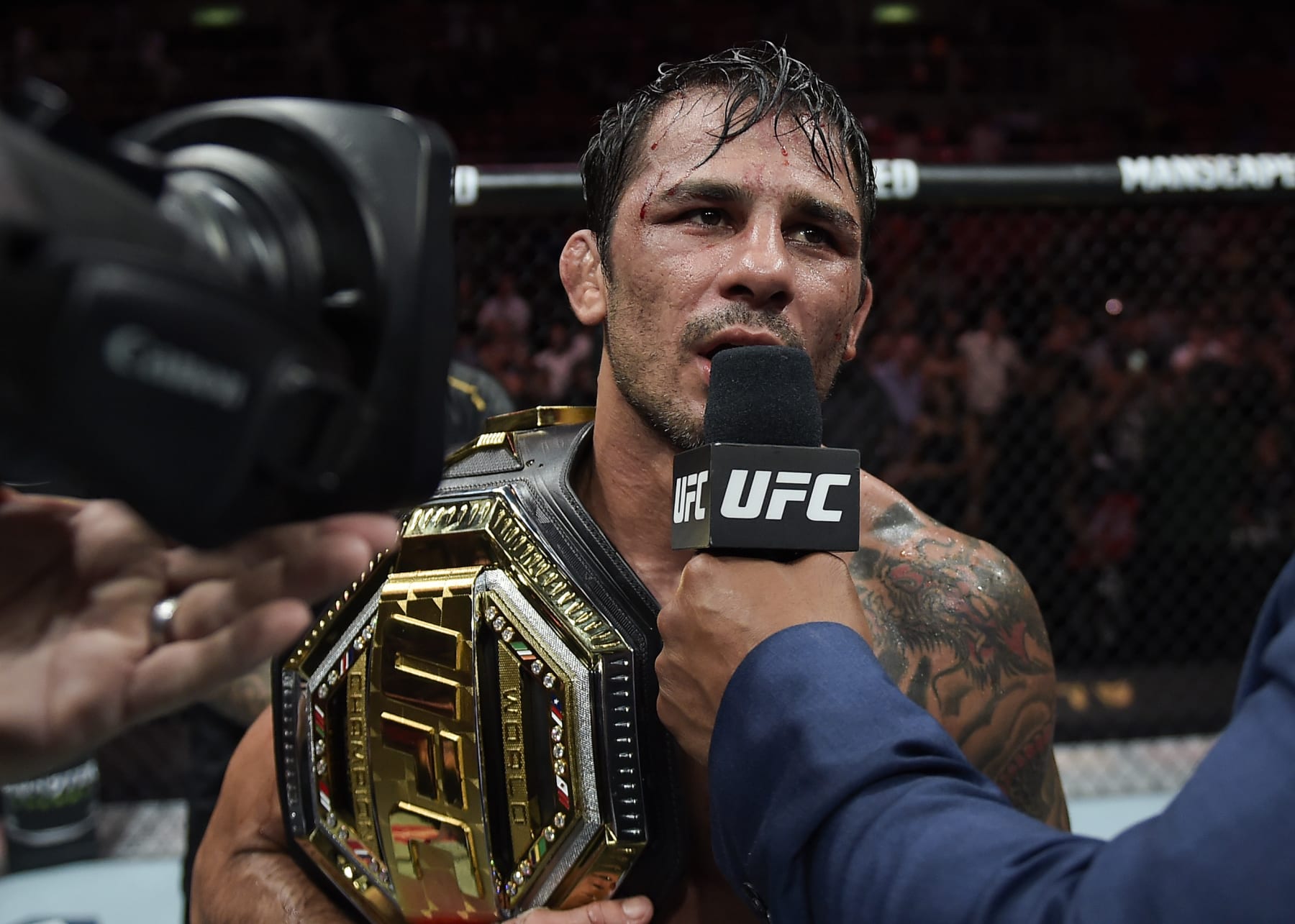 RIO DE JANEIRO, BRAZIL - MAY 04: Alexandre Pantoja of Brazil reacts after his victory against Steve Erceg of Australia in a UFC flyweight championship bout during the UFC 301 event at Farmasi Arena on May 04, 2024 in Rio de Janeiro, Brazil. (Photo by Alexandre Loureiro/Zuffa LLC via Getty Images)