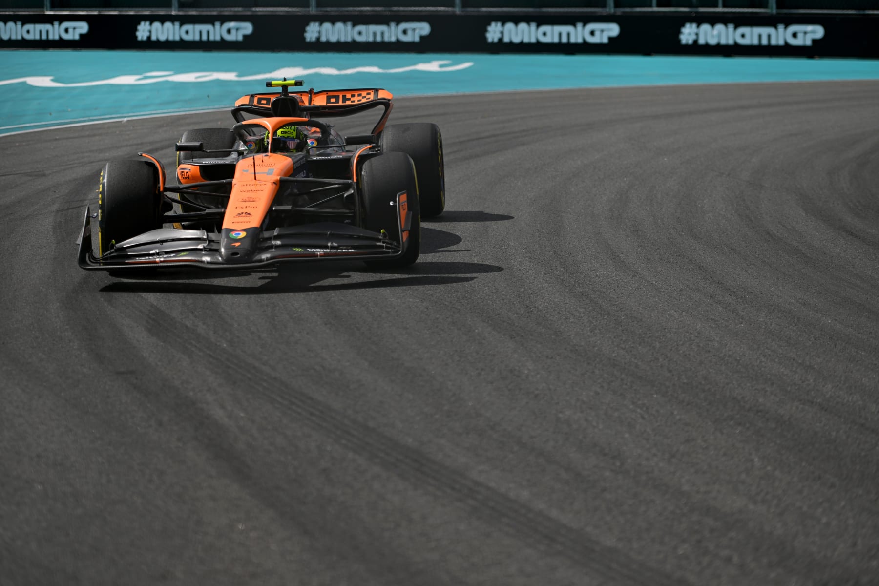 MIAMI, FLORIDA - MAY 05: Lando Norris of Great Britain driving the (4) McLaren MCL38 Mercedes on track during the F1 Grand Prix of Miami at Miami International Autodrome on May 05, 2024 in Miami, Florida. (Photo by Rudy Carezzevoli/Getty Images)
