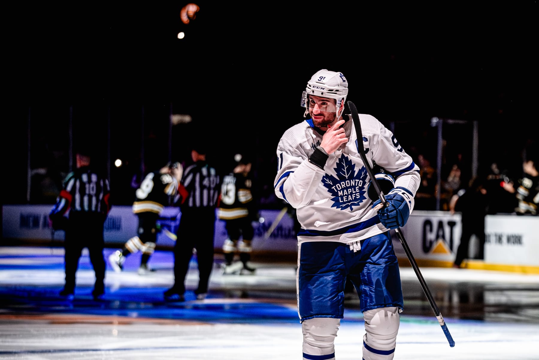 BOSTON, MASSACHUSETTS - APRIL 30: John Tavares #91 of the Toronto Maple Leafs takes the ice against the Boston Bruins in Game Five of the First Round of the 2024 Stanley Cup Playoffs at TD Garden on April 30, 2024 in Boston, Massachusetts. (Photo by China Wong/NHLI via Getty Images)