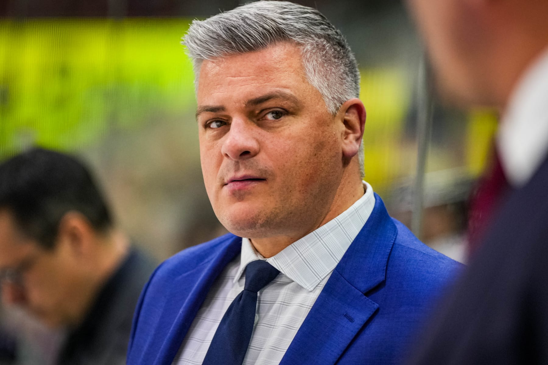RALEIGH, NORTH CAROLINA - MARCH 24: Head coach Sheldon Keefe of the Toronto Maple Leafs looks on during the second period in the game against the Carolina Hurricanes at PNC Arena on March 24, 2024 in Raleigh, North Carolina. (Photo by Josh Lavallee/NHLI via Getty Images)