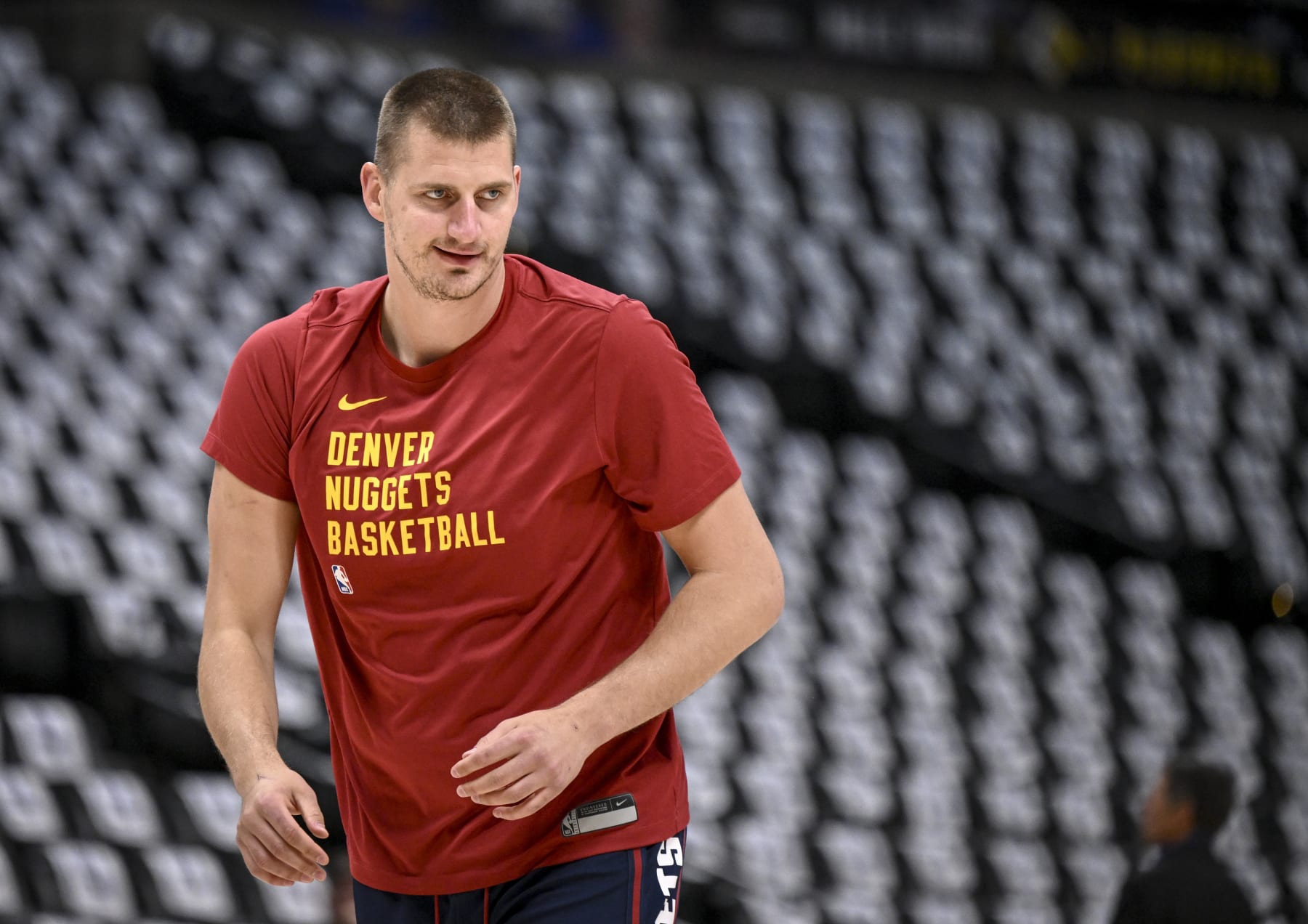 DENVER, CO - MAY 6: Nikola Jokic (15) of the Denver Nuggets warms up before the first quarter against the Minnesota Timberwolves at Ball Arena in Denver on Monday, May 6, 2024. (Photo by AAron Ontiveroz/The Denver Post)