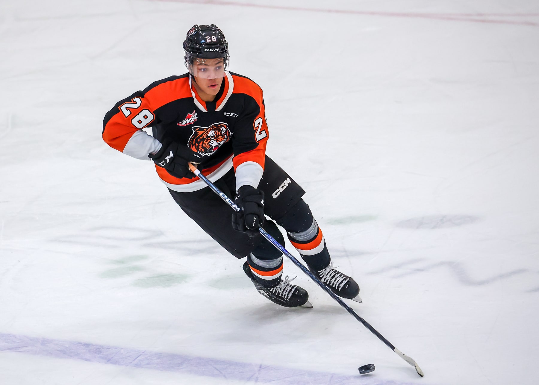 Center Cayden Lindstrom of the Western Hockey League's Medicine Hat Tigers.