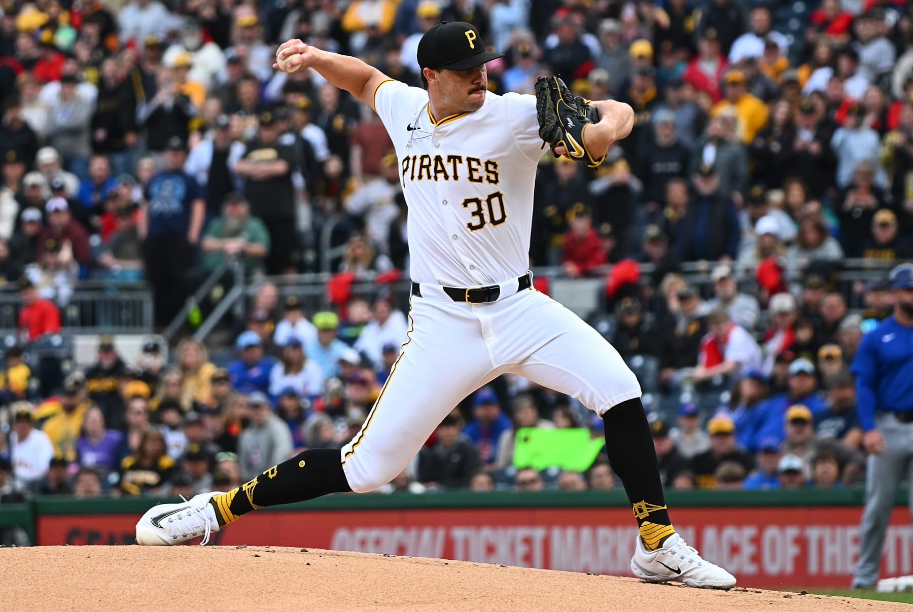PITTSBURGH, PENNSYLVANIA - MAY 11: Paul Skenes #30 of the Pittsburgh Pirates delivers a pitch in the first inning of his major league debut during the game against the Chicago Cubs at PNC Park on May 11, 2024 in Pittsburgh, Pennsylvania. (Photo by Justin Berl/Getty Images)